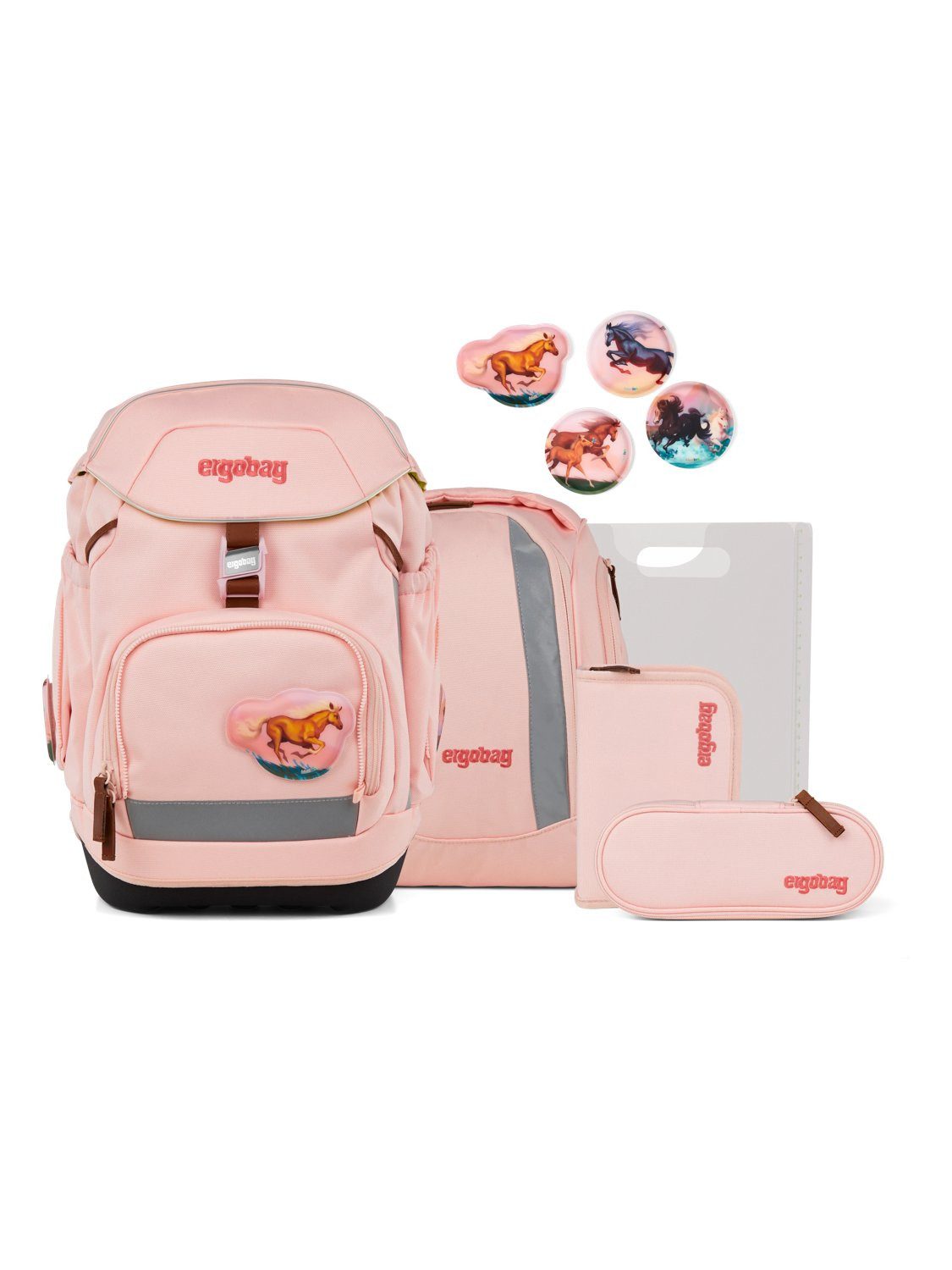 ergobag Schulranzen pack Set (6-tlg., 6-teiliges Set), größenverstellbares Rückensystem