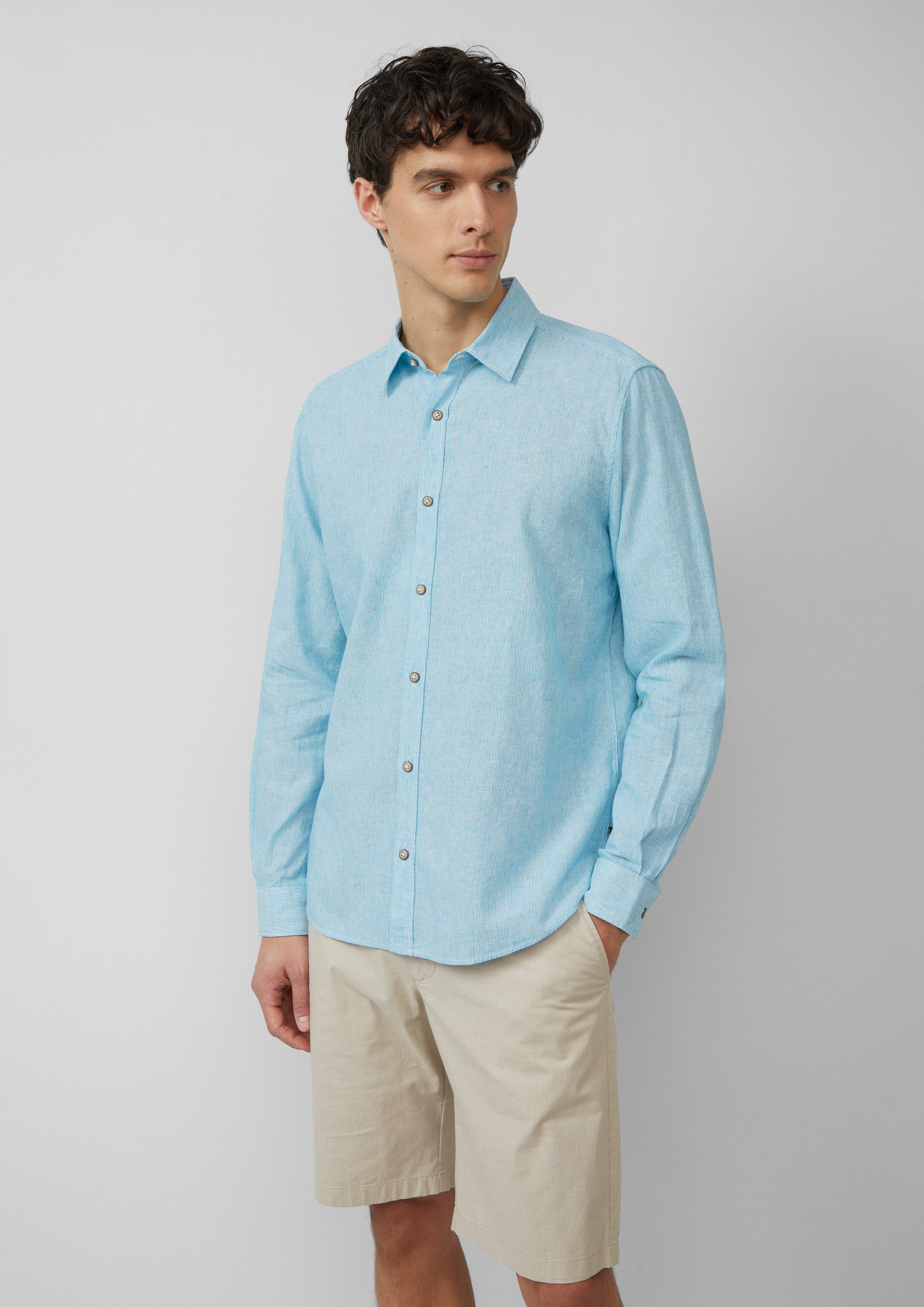 s.Oliver Langarmhemd Hemd Regular Fit: Gestreiftes Hemd aus Baumwoll- und Leinenmix