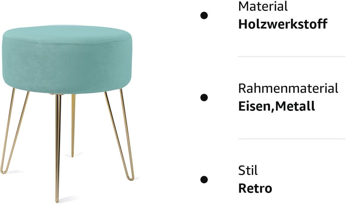 Zedelmaier Sitzhocker Runder Sitzhocker Samt Schminktisch Fußhocker Ottoman Metallbeinen (HS-ZD12C, ZDV41)