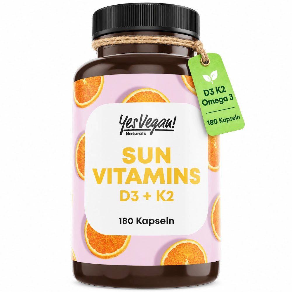 Yes Vegan Vitamin D3 K2 Omega 3 hochdosiert, 5000 IE Depot Kapseln, 180 St., 92 g, vegan, laktosefrei, glutenfrei