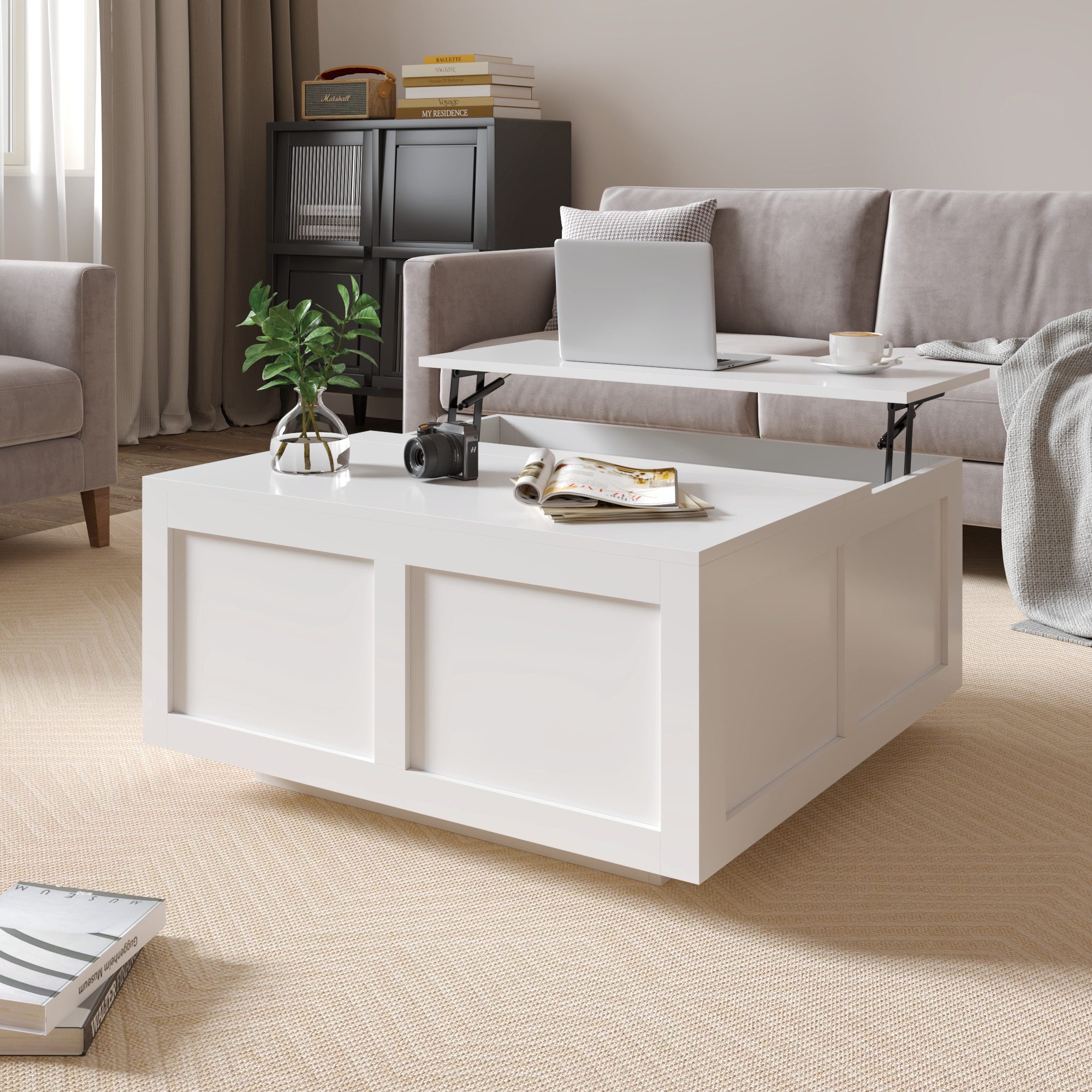 radelldar Couchtisch Wohnzimmertisch höhenverstellbar Stauraum  (40-54) x 78 x 78cm (1-St), Höhenverstellbare Tischplatte