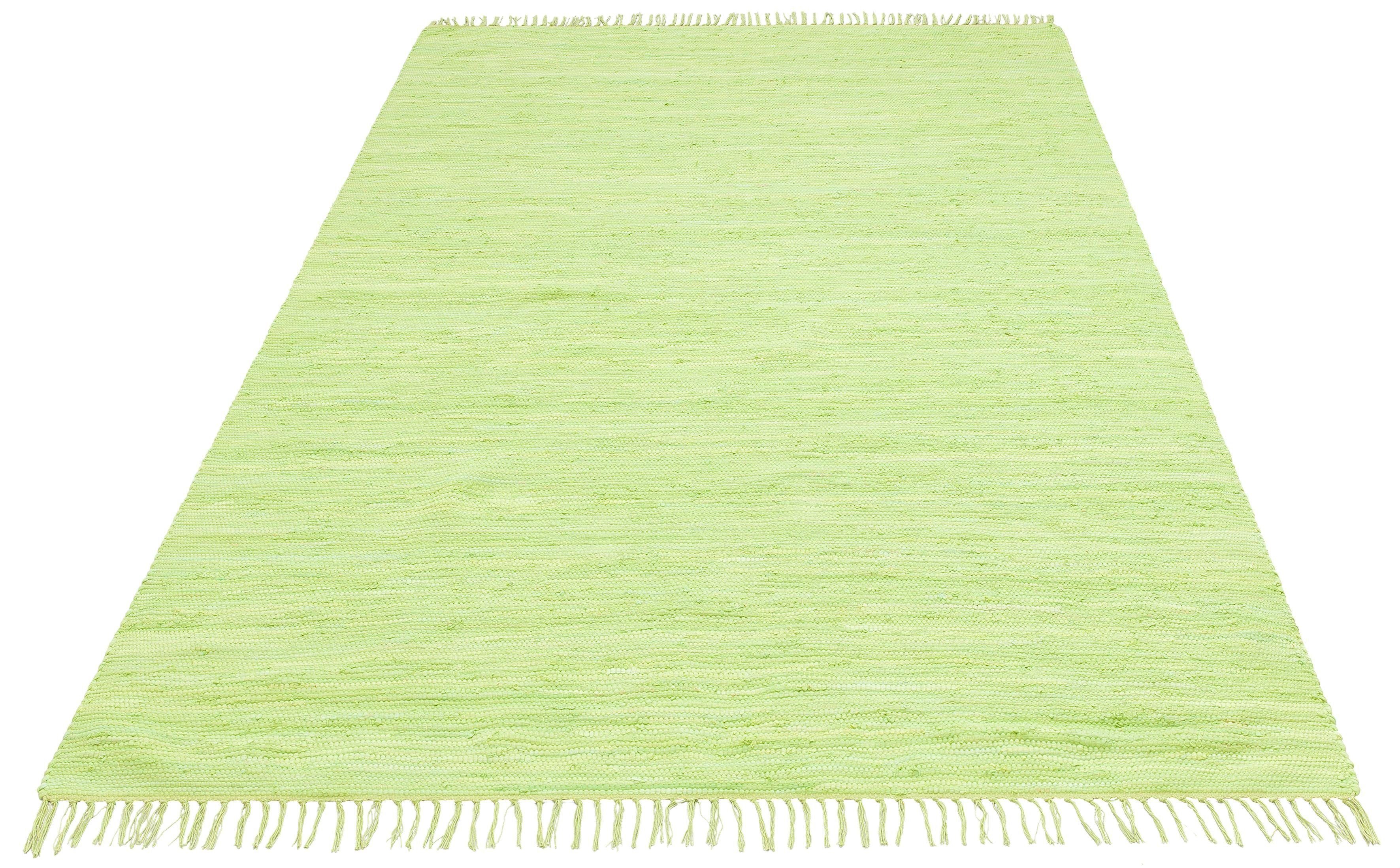 Teppich Paul, Lüttenhütt, rechteckig, Höhe: 5 mm, Wendeteppich, handgewebt, beidseitig verwendbar, mit Fransen grün
