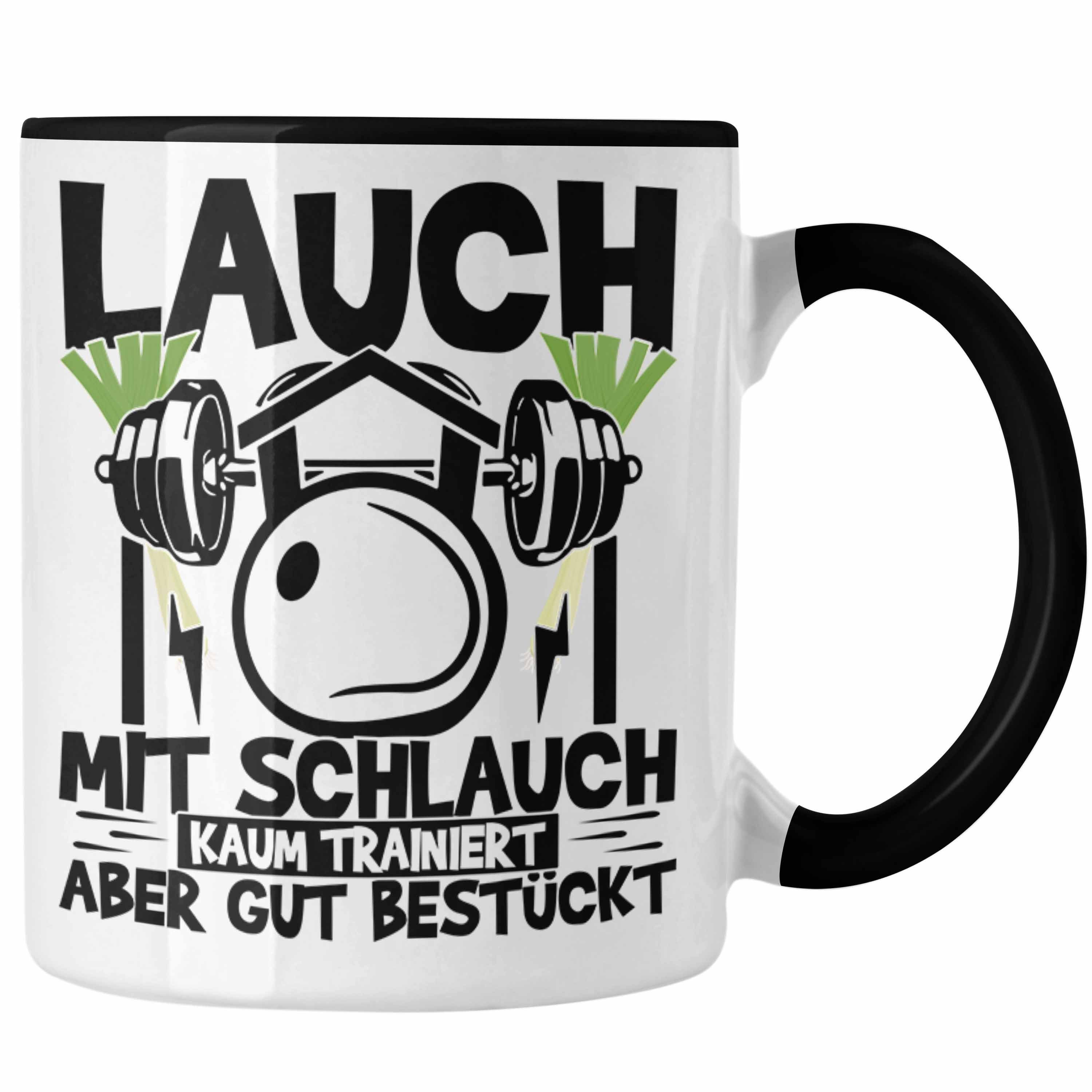 Trendation Tasse Lauch Mit Schlauch Tasse Geschenk Fitness Gym Gut Bestückt Humor Kaff Schwarz