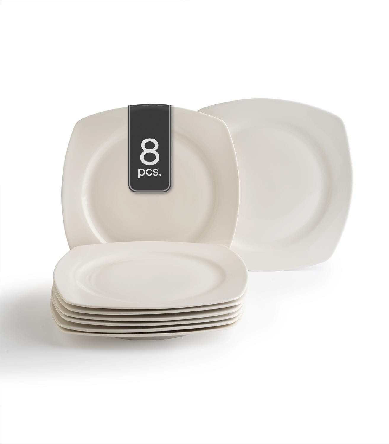 Home4You Dessertteller, Ø 23 cm, Weiß, Bone China, eckig, (8 St)