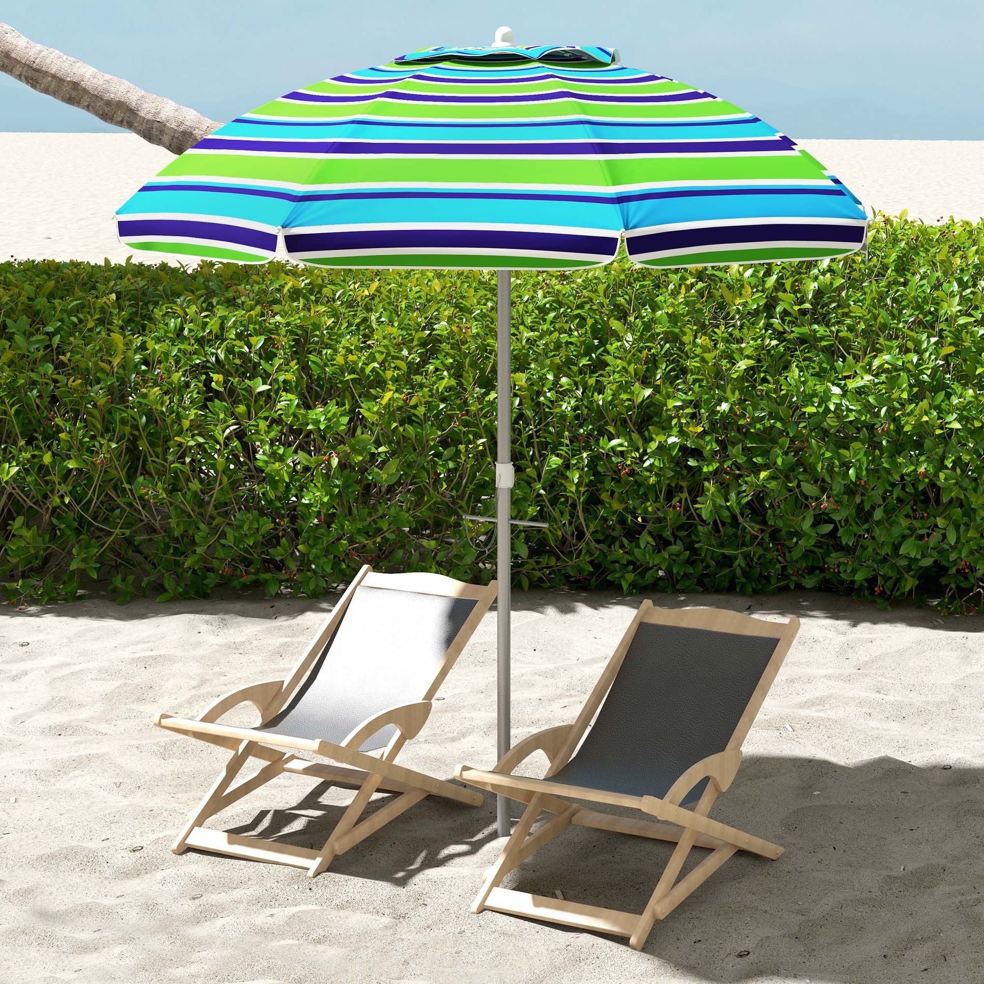 Outsunny Sonnenschirm windfest höhenverstellbar Strandschirm mit Neigung Belüftung Tasche, LxB: 178x178 cm, Sonnenschirm Strand, Strandschirm, UV 40+ für Reisen Strand Balkon Camping Mehrfarbig