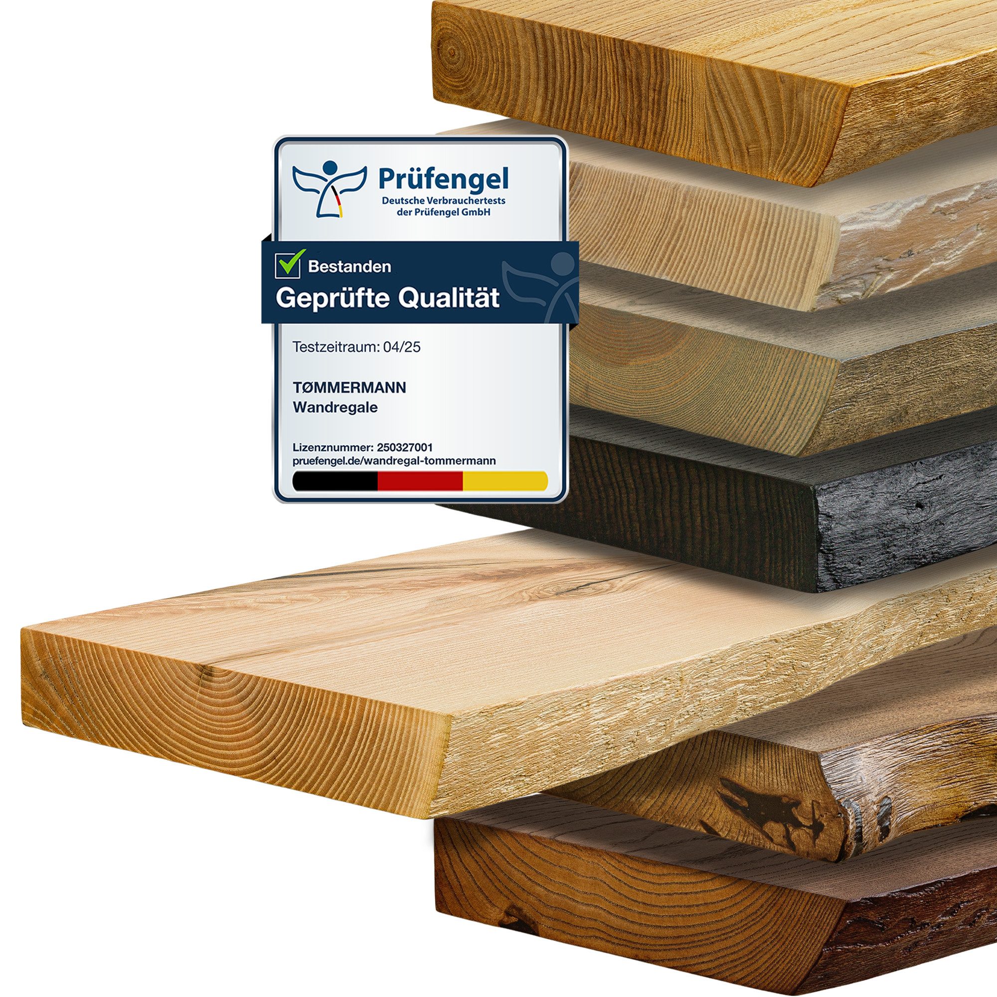 tømmermann Wandregal Schweberegal Holzregal mit Baumkante - Hängeregal aus Massivholz, Komplett-Set