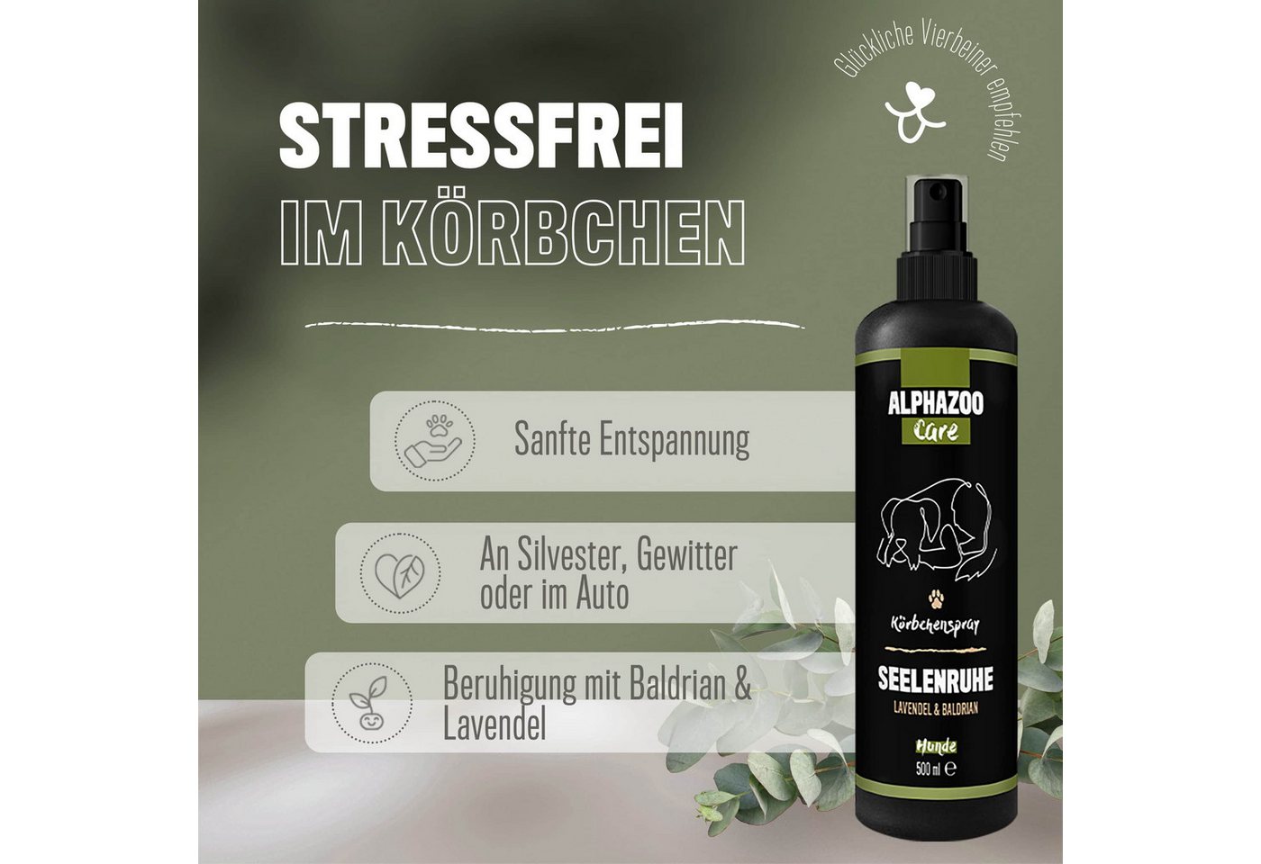 Thumbnail - ALPHAZOO Fellpflege Seelenruhe Körbchenspray 100ml I Hunde, 100 ml, Natürliches Anti Stress Beruhigungsmittel I mit Bald...
