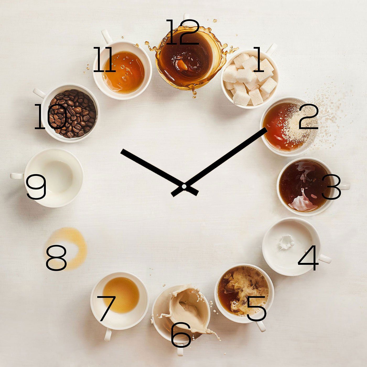Levandeo® Wanduhr (Wanduhr 30x30cm Alu-Dibond Küchenuhr Kaffee Tassen Alubild Uhr)