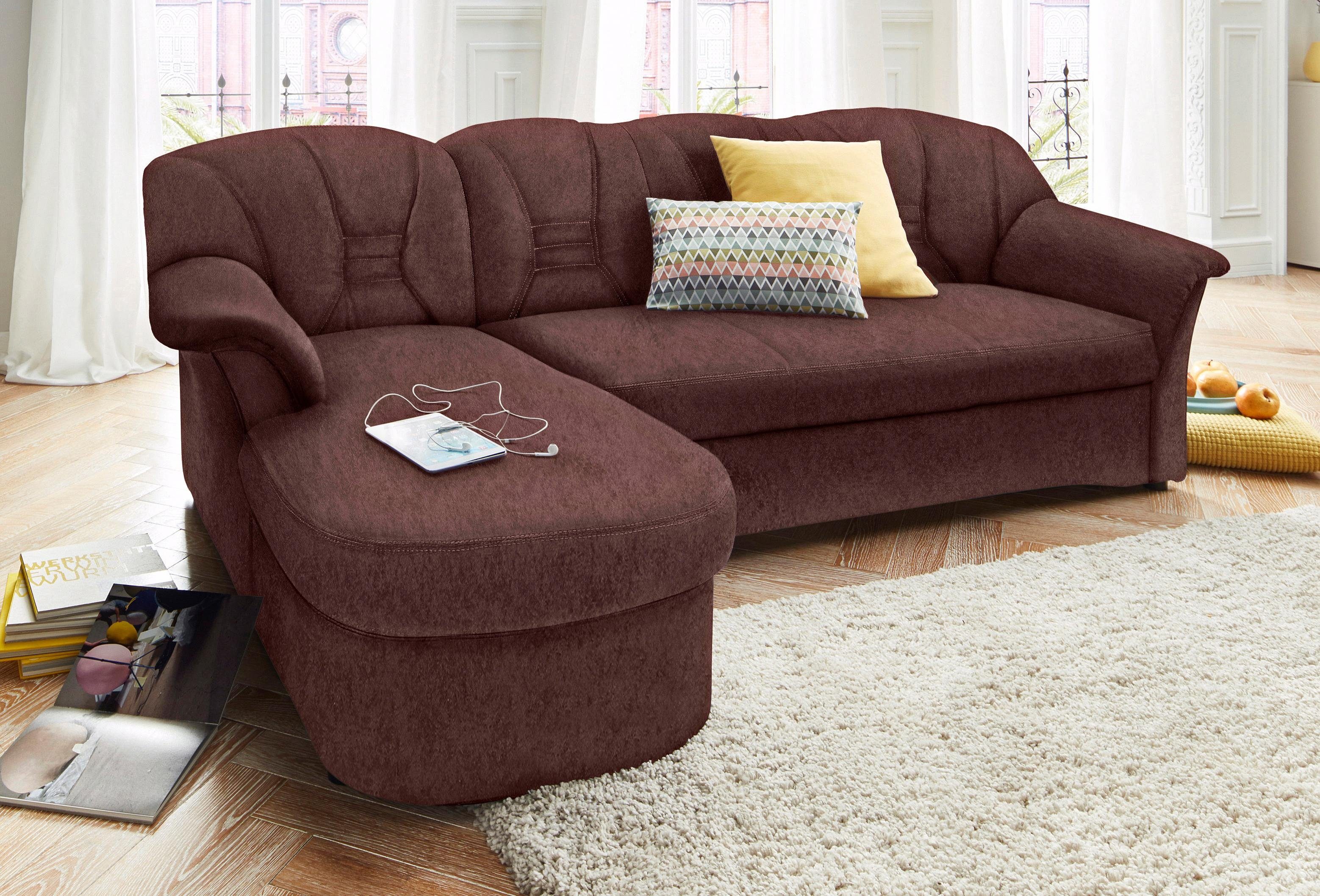 Ecksofa Elva, zeitlose Formensprache, elegante Rückensteppung, L-Form