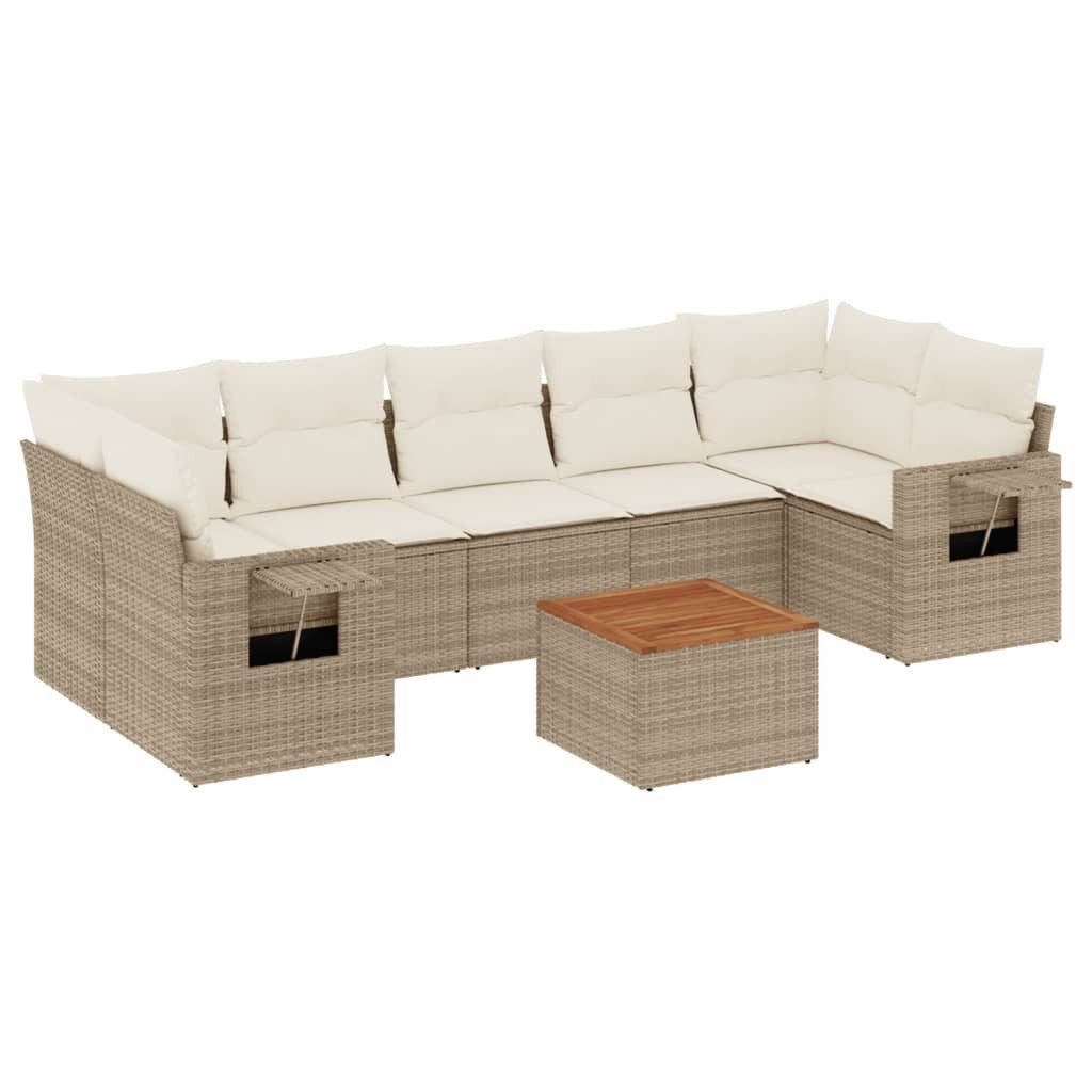 Gartenlounge-Set 8-tlg. Garten-Sofagarnitur mit Kissen Beige Poly Rattan