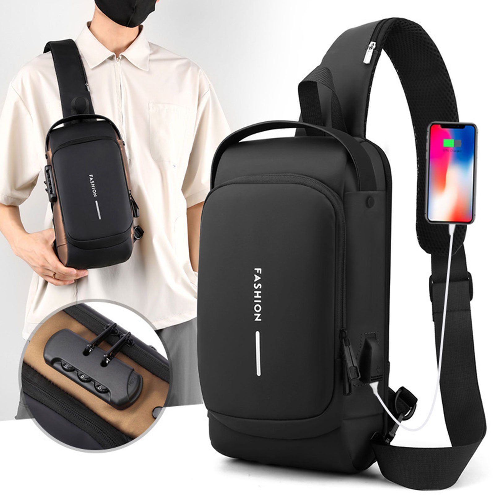 feinlux Schultertasche Schultertasche Brusttasche Sling Schulter Rucksack Rucksäcke Crossbody (Packung, Umhängetasche), für Outdoor Camping Reisen Wandern Radfahren Multipurpose Tagepacks