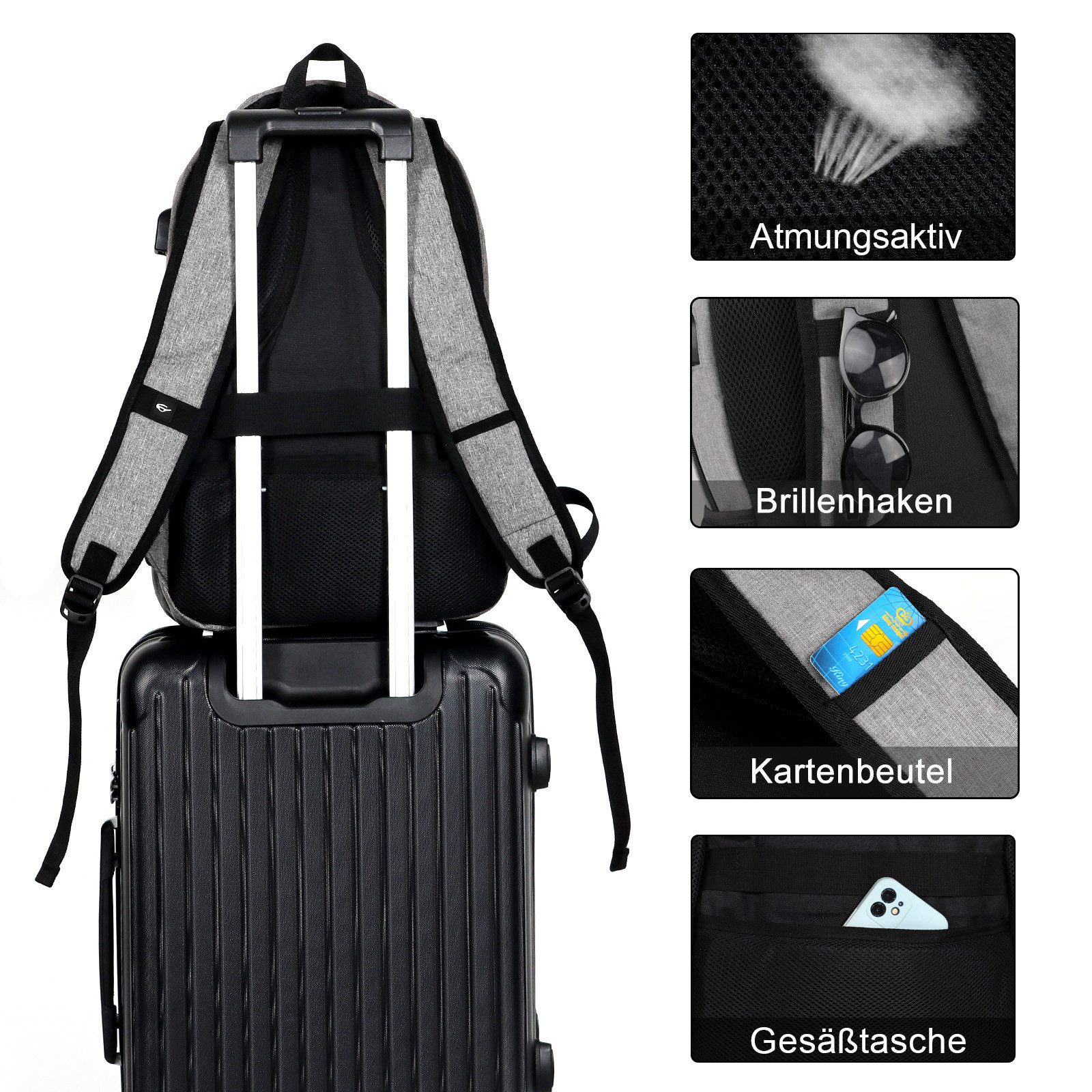 TAN.TOMI Rucksack Laptop Rucksack Herren Große Kapazität Casual Rucksack, für 15,6" Laptop mit USB Ladeanschluss für Reisen