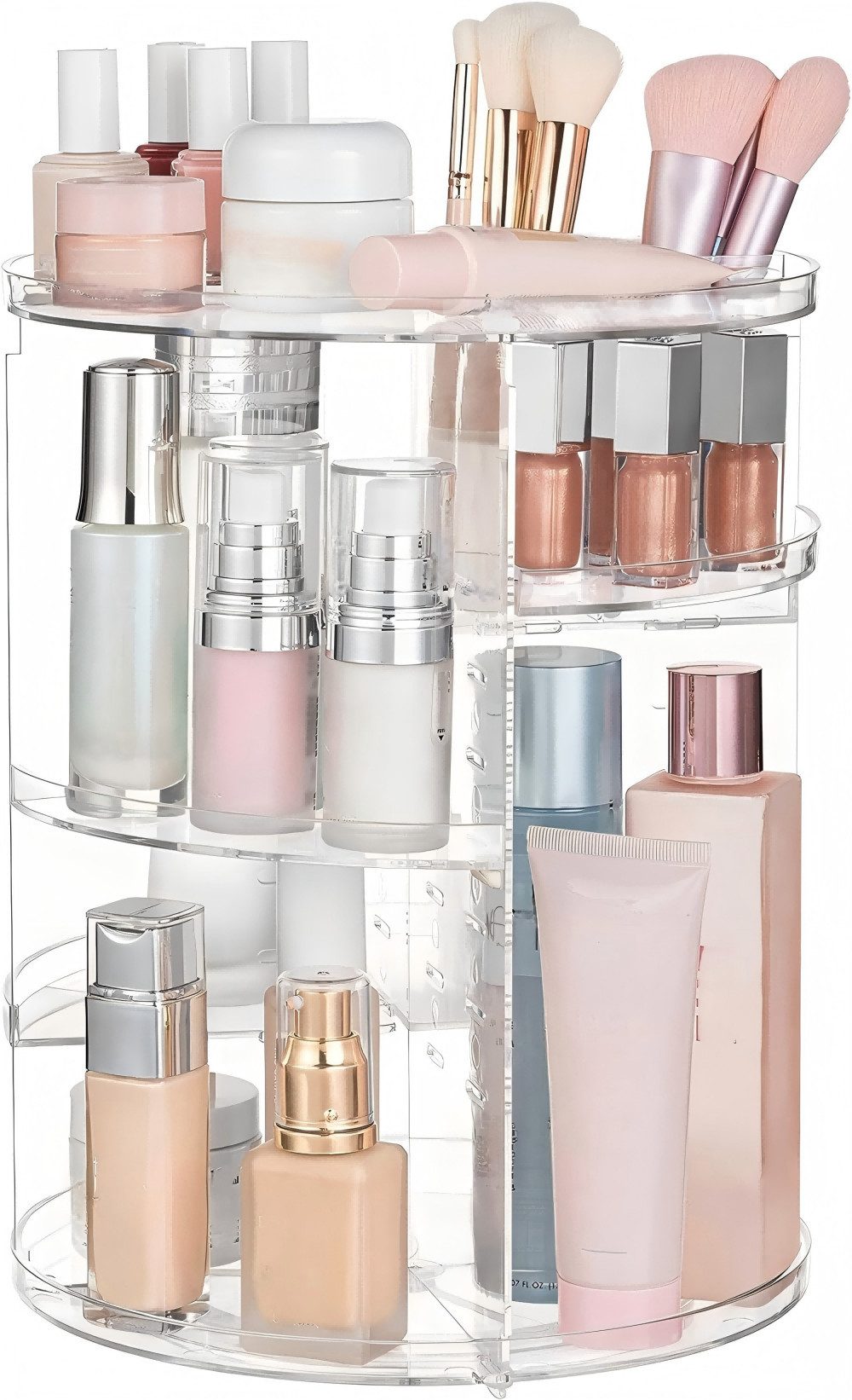Refined Living Organizer 360° Drehbarer Make-up-Organizer, Schminktisch-Organizer (verstellbarer und multifunktionaler Schminktisch-Organizer, Skincare-Organizer, Badezimmer-Aufbewahrung, Make-up-Regal, Kosmetikständer, mit Slot-Top, 1 St., transparenter Organizer, platzsparend Stabil, langlebig), großer Kapazität, Für Badezimmer, Schminktisch, Schlafzimmer