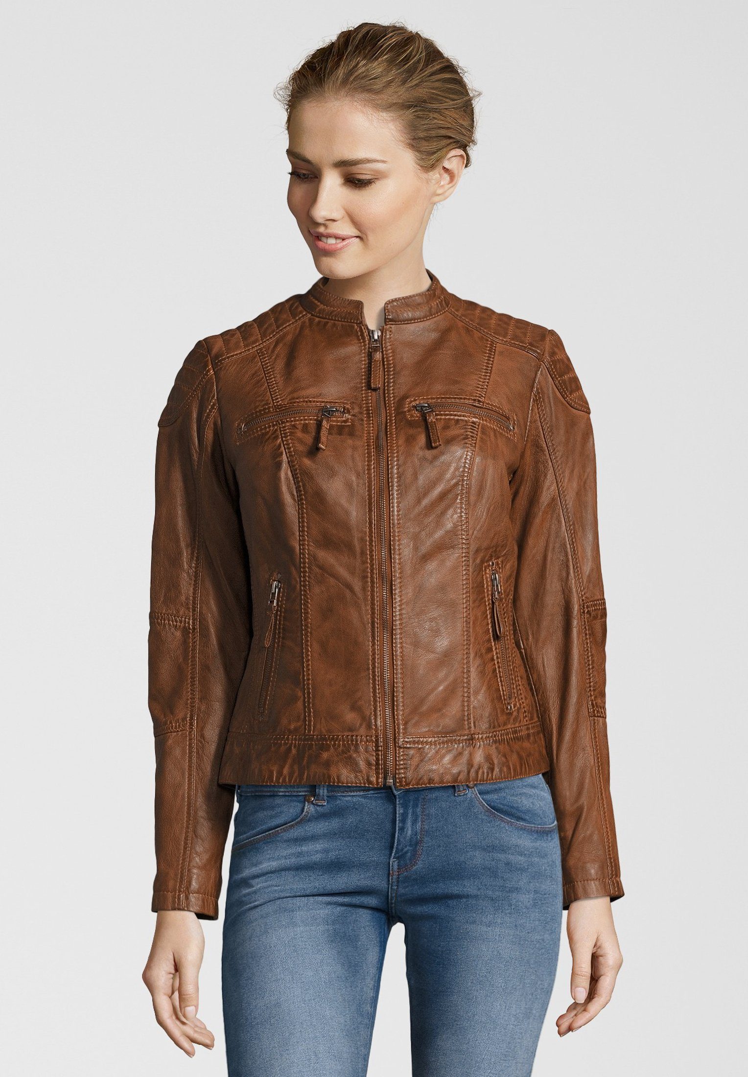 7eleven Lederjacke cognac Bikerjacke "BASTIA"