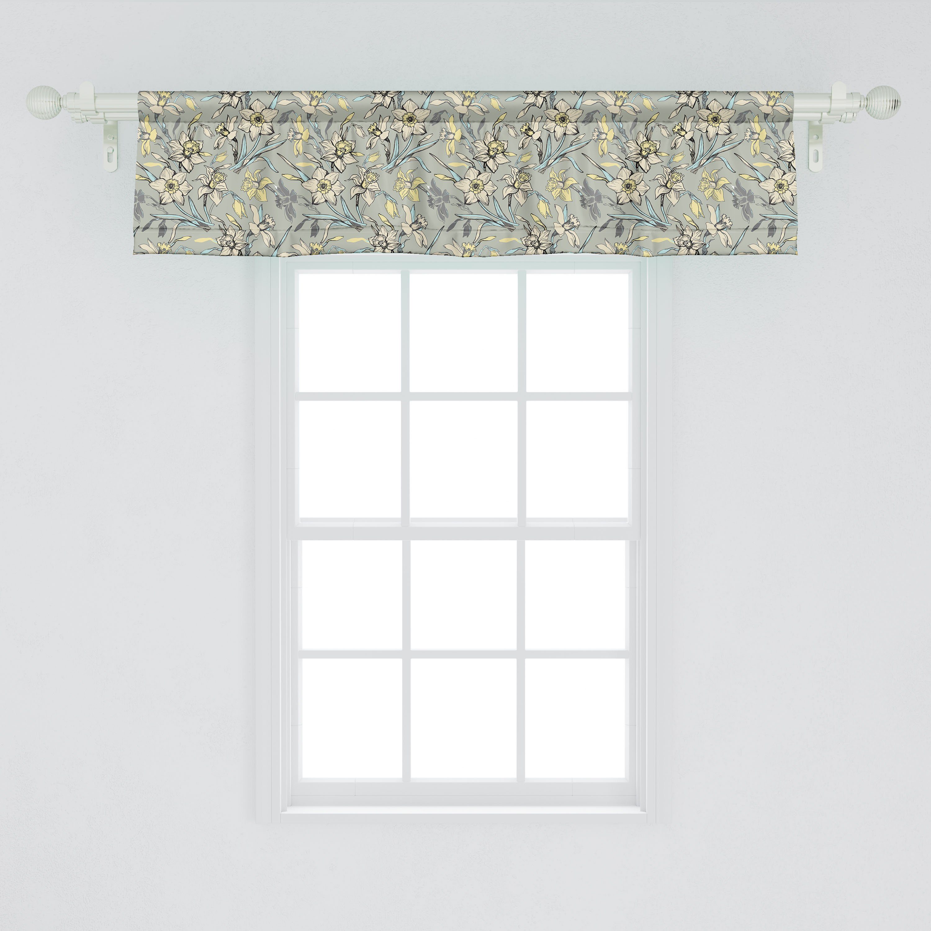Scheibengardine Vorhang Volant Dekor mit für Abakuhaus, blühen Küche Wiederholung Schlafzimmer Blumen Narzisse Microfaser, Stangentasche