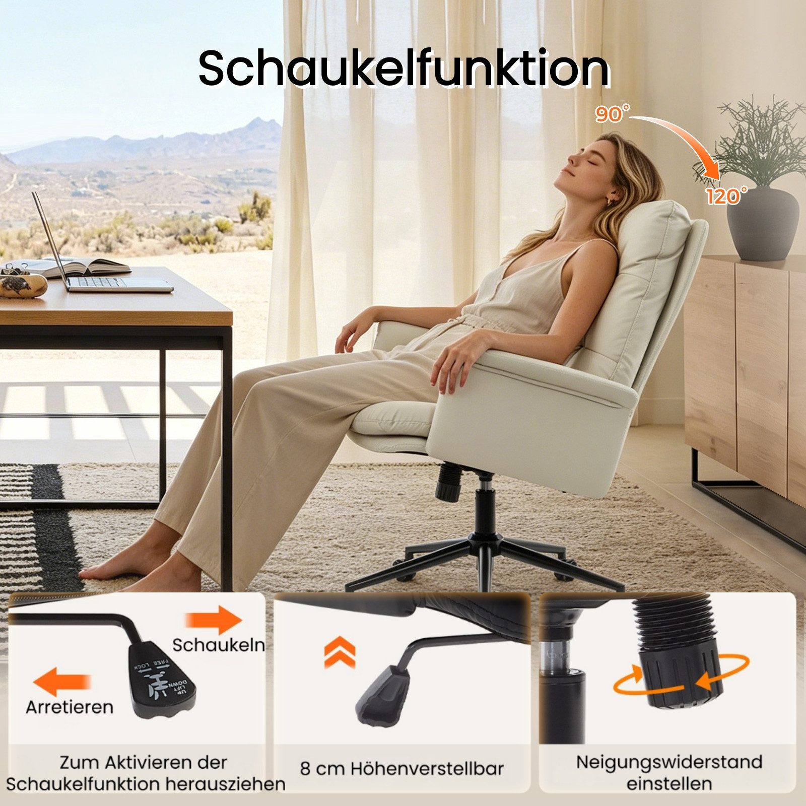 IWMH Chefsessel Ergonomisch Drehstuhl mit hoher Rückenlehne, PU-Leder Bürostuhl für Arbeitszimmer Gaming Homeoffice