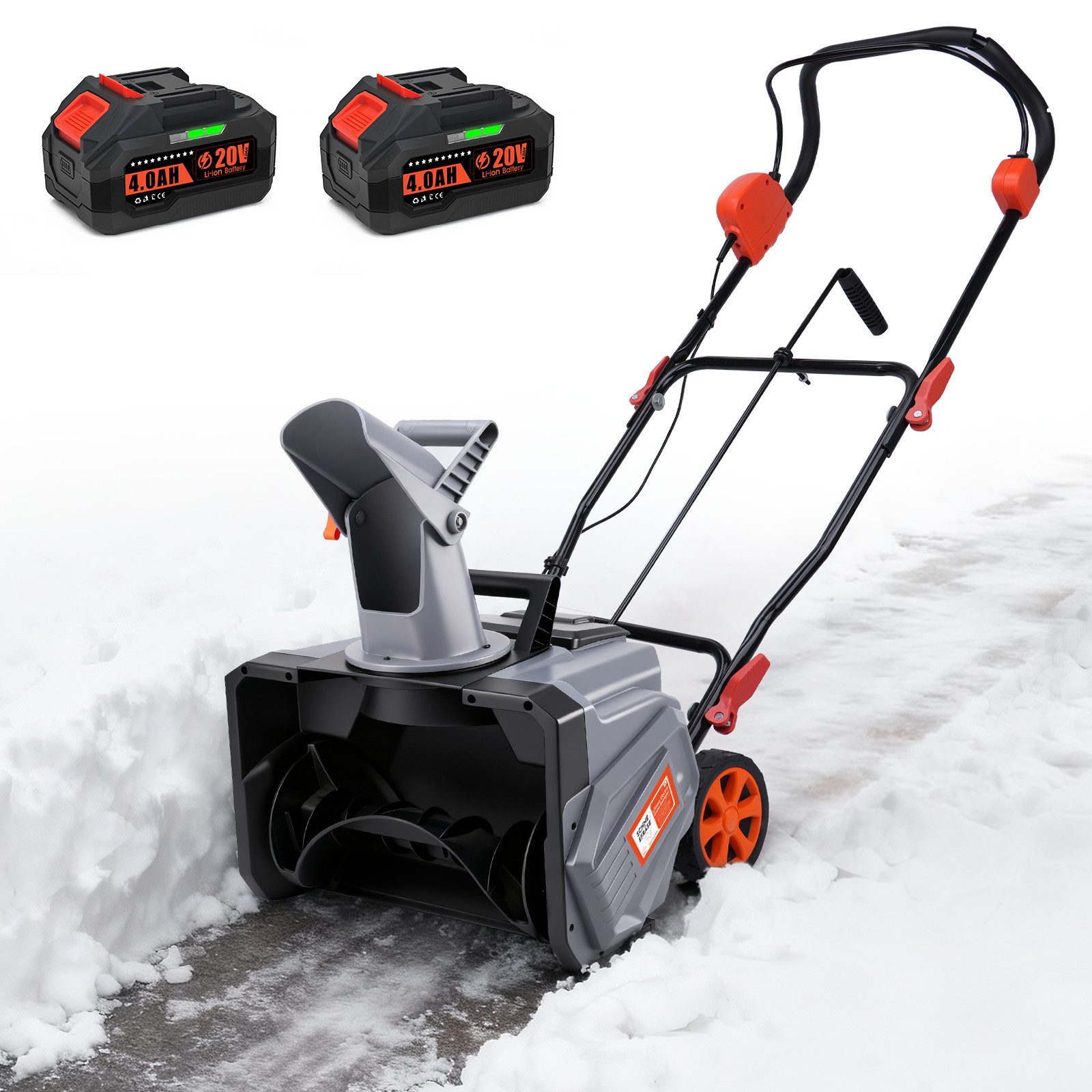 XERSEK Akku-Schneefräse Schneeräumer 1000W Elektrische Schneeschieber mit 2×20V 4Ah Akkus, 46 cm Arbeitsbreite, (6m Wurfweite, IPX4, Schneeräumung, verstellbarer Auswurfwinkel), 7-Zoll-Räder, Winter Garten Gehweg Hof