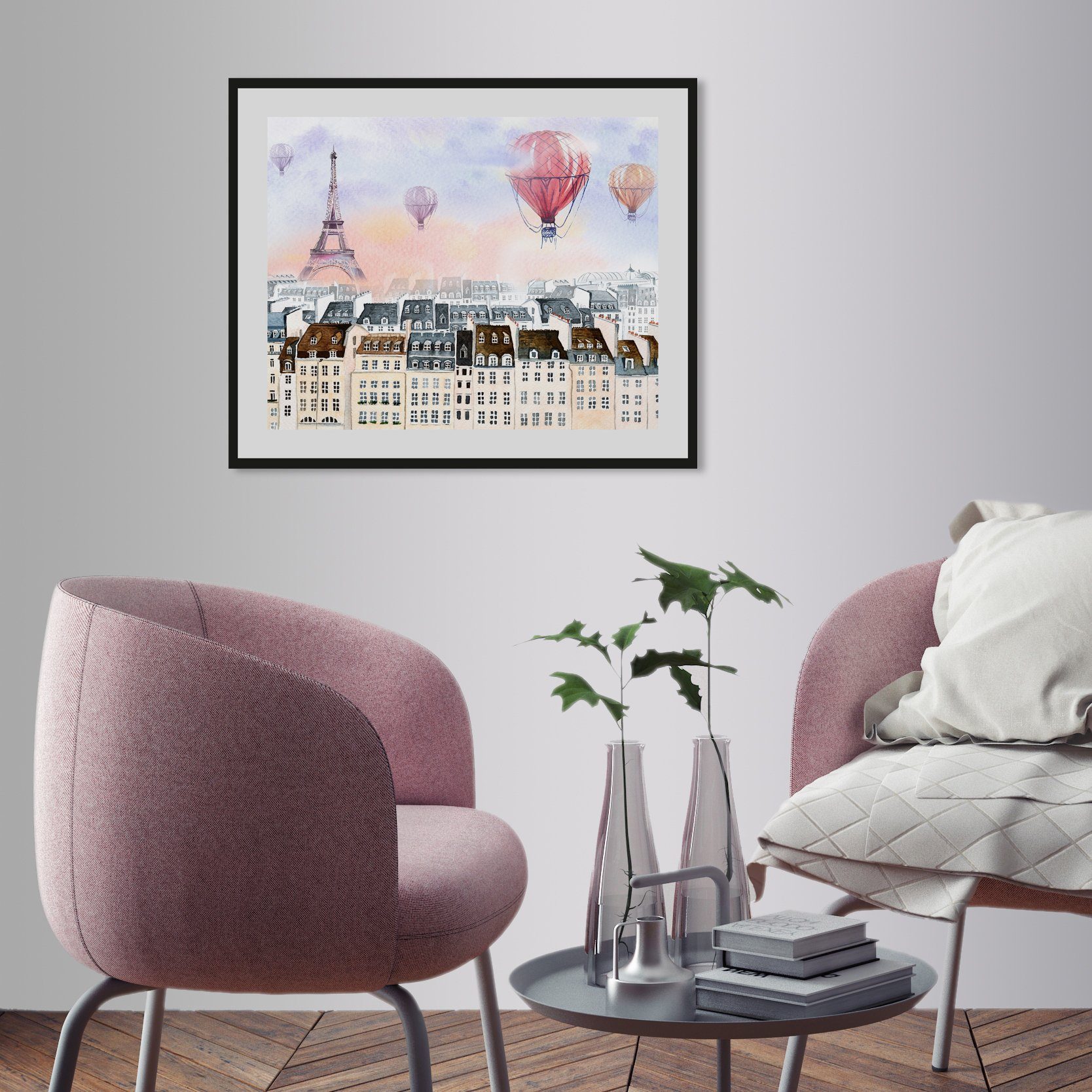 queence Bild Heißluftballon in Frankreich, Architektonische Elemente, Ballonfahren, Gebäude, Heißluftballon, Paris, Stadt, HD Premium Poster-Druck inkl. Holzrahmen
