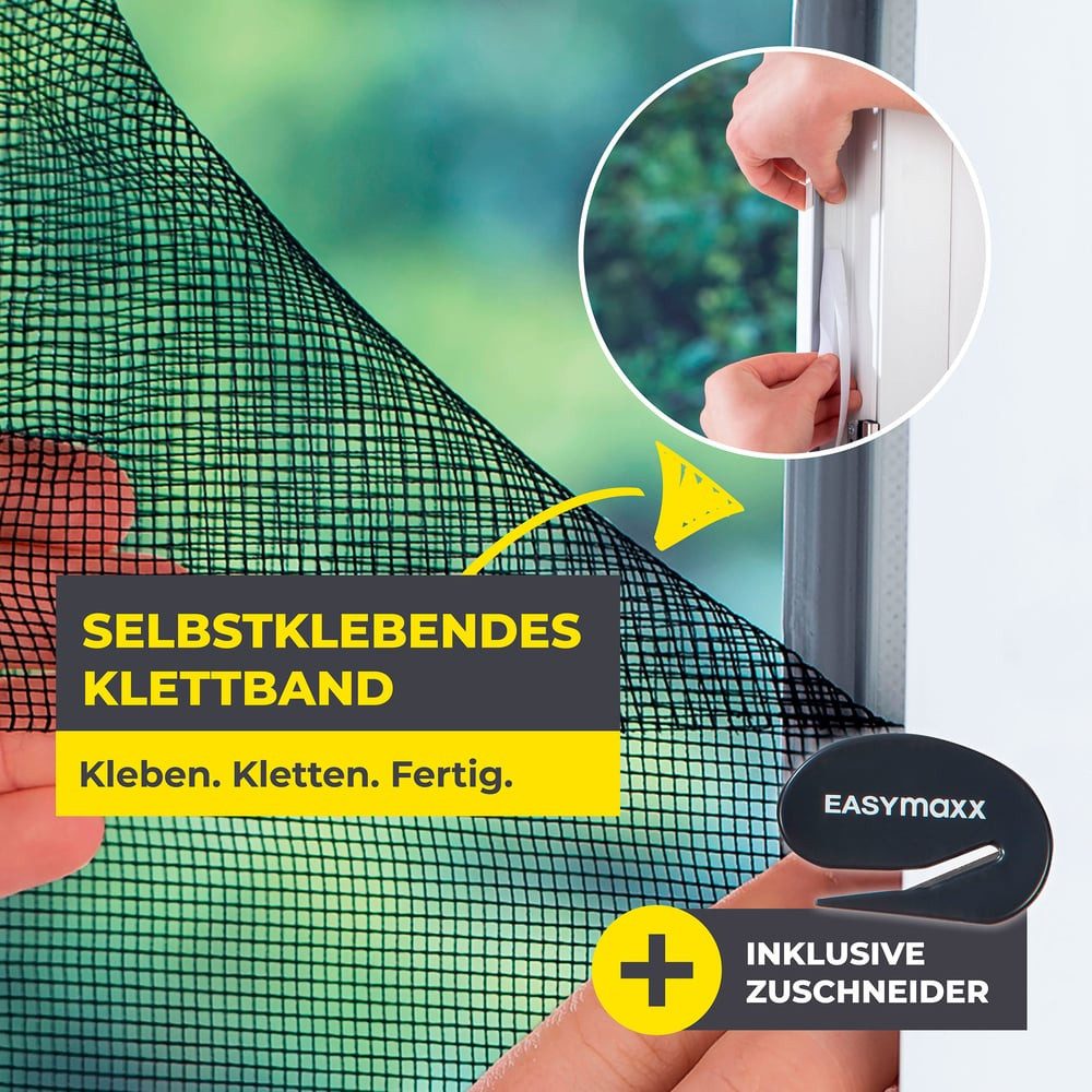 EASYmaxx Insektenschutz-Fensterrahmen Moskitonetz mit Klettverschluss, (1-St), 130x150cm zuschneidbar mit Klettbefestigung