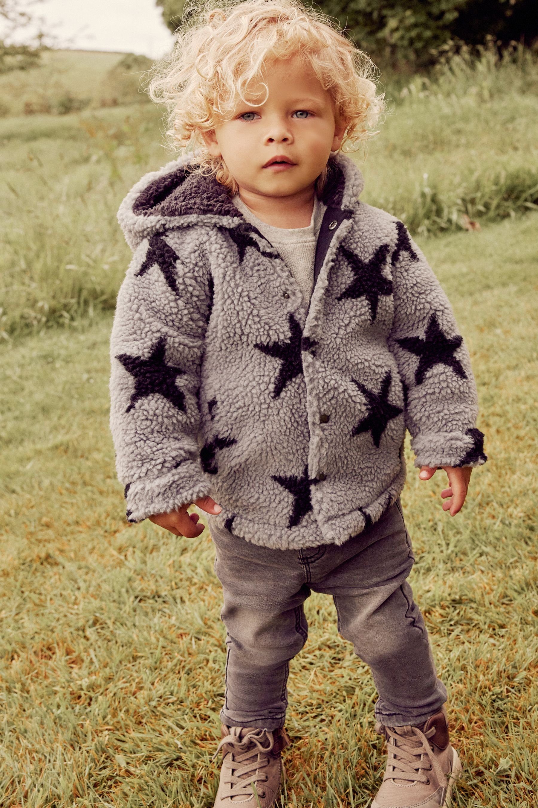 Next Kuschelige Teddyfell-Hemdjacke karierte Star Grey/Black Outdoorhemd (1-tlg)