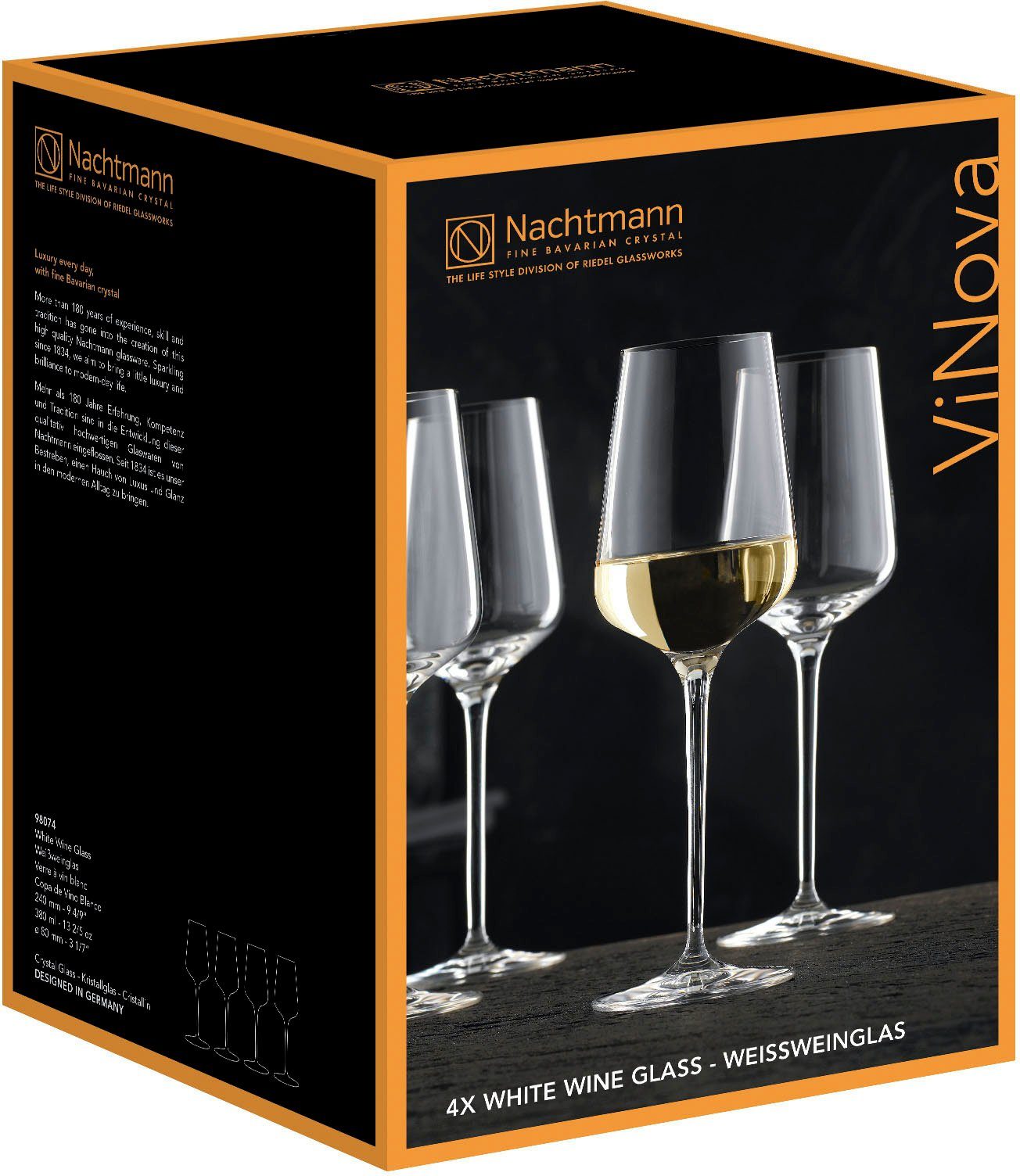 Nachtmann Weißweinglas ViNova, 4-tlg., Kristallglas, 380 ml, 4-teilig, Made in Germany