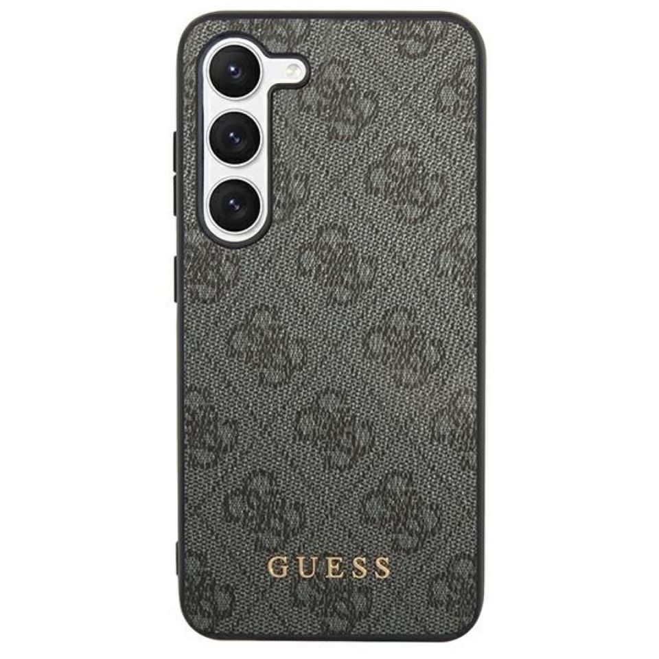 Guess Handyhülle Case Galaxy S24 Plus Kunstleder grau Logo goldfarben 6,7 Zoll, Kantenschutz