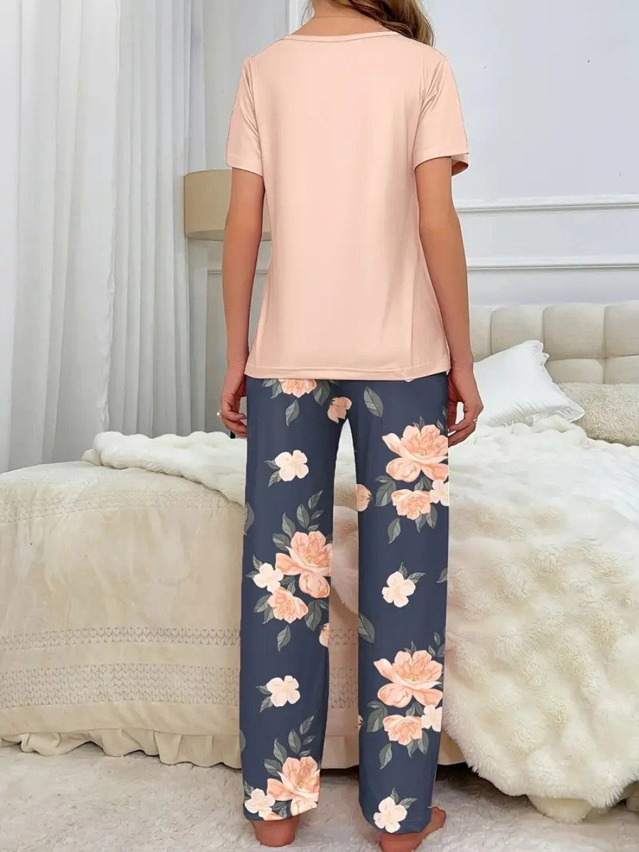 Elegant Love Pyjama Damen Schlafanzug Set mit Blumenmuster – Bequeme Nachtw günstig online kaufen