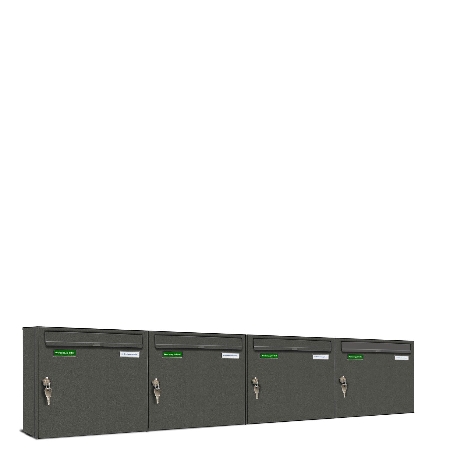 AL Briefkastensysteme Wandbriefkasten 4 Fach Basic Briefkasten A4 DB Farbe 703 Eisenglimmer Grau wetterfest