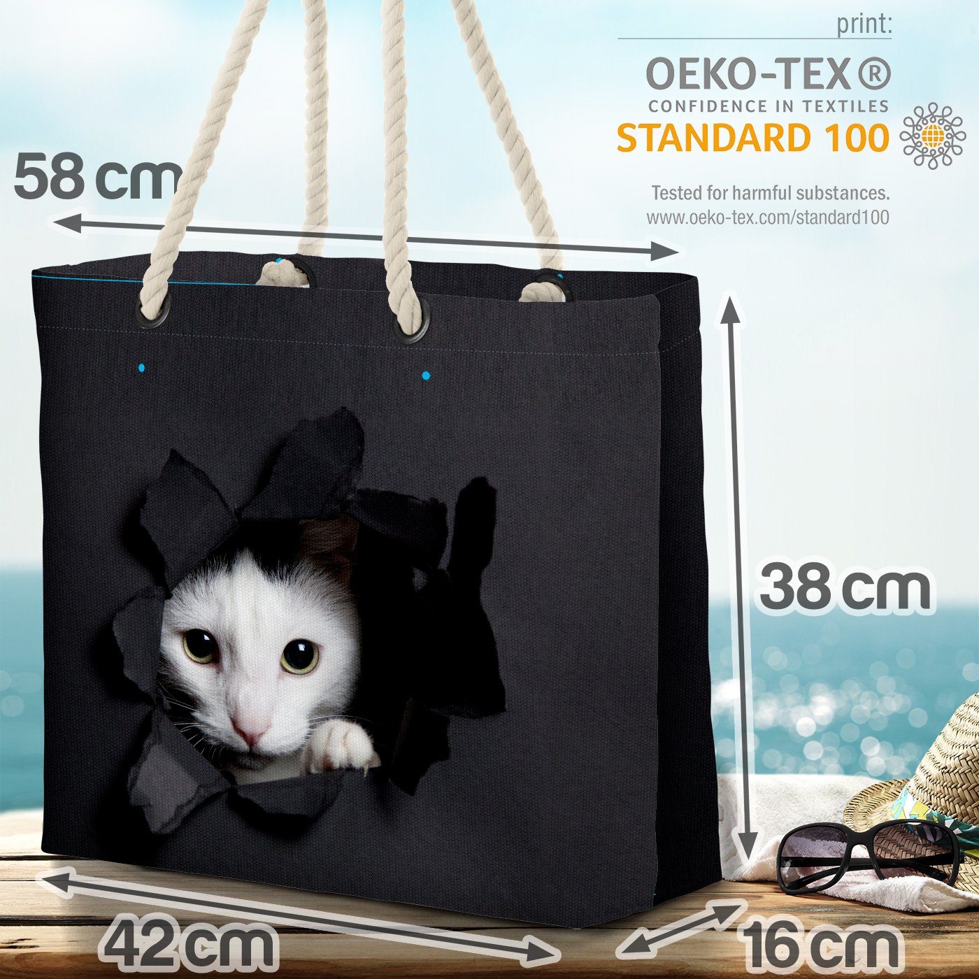 Strandtasche grau Haustier Beach Kartäuser Bag Weiße (1-tlg), Katze Katze VOID Tier Kätzchen Scottish
