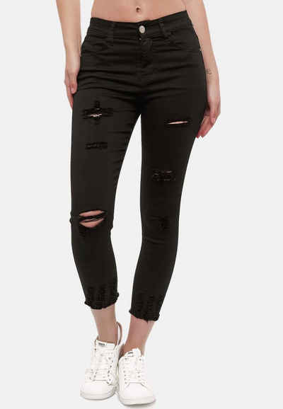 MiSS RJ Skinny-fit-Jeans »Damen Denim Jeans ARNEA Stretch Treggings Destroyed Risse« (1-tlg) 3279 in Schwarz
