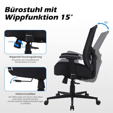 SeedWave Bürostuhl Ergonomisch Bürostuhl mit Lordosenstütze, 200KG belastbarkeit, schwarz, Computerstuhl mit Wippfunktion, Mesh-Stuhl mit Hoher Rückenlehne