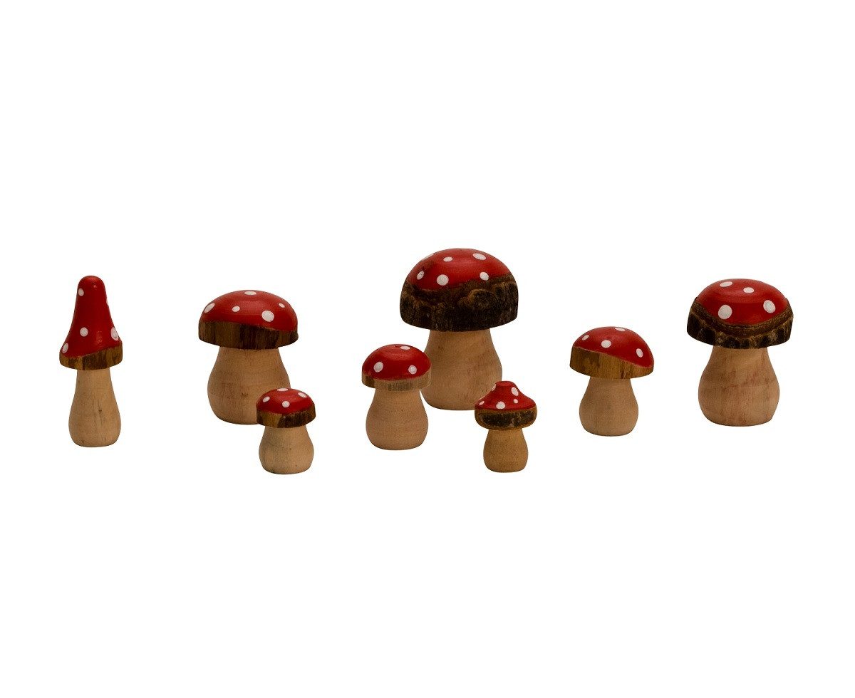 Geschenkestadl Dekofigur 16 Holzpilze Fliegenpilze Deko – handbemalt – 8 Motive – Herbstdeko (Spar-Set, 16 St., facettenreiche Gestaltung), Fliegenpilze handbemalt