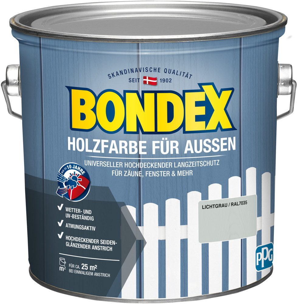 Bondex Wetterschutzfarbe HOLZFARBE FÜR AUSSEN, 2,5 L hochdeckender, witterunsgest. Langzeitschutz, seidenglänzend