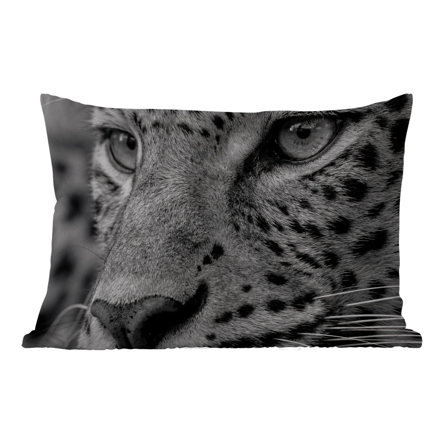 MuchoWow Dekokissen Leopard - Schwarz - Weiß - Auge, Outdoor-Dekorationskissen, Kissen, Kissenbezug, 50x30 cm