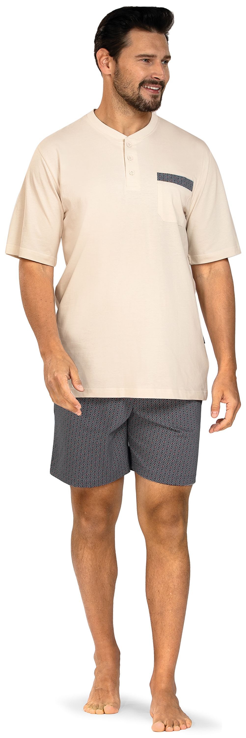 Comte Shorty Lunar Lounge (Set, 2 tlg., 2-teilig) Herren Pyjama kurz Shorty Kurzarm Baumwolle geknöpft große Größen