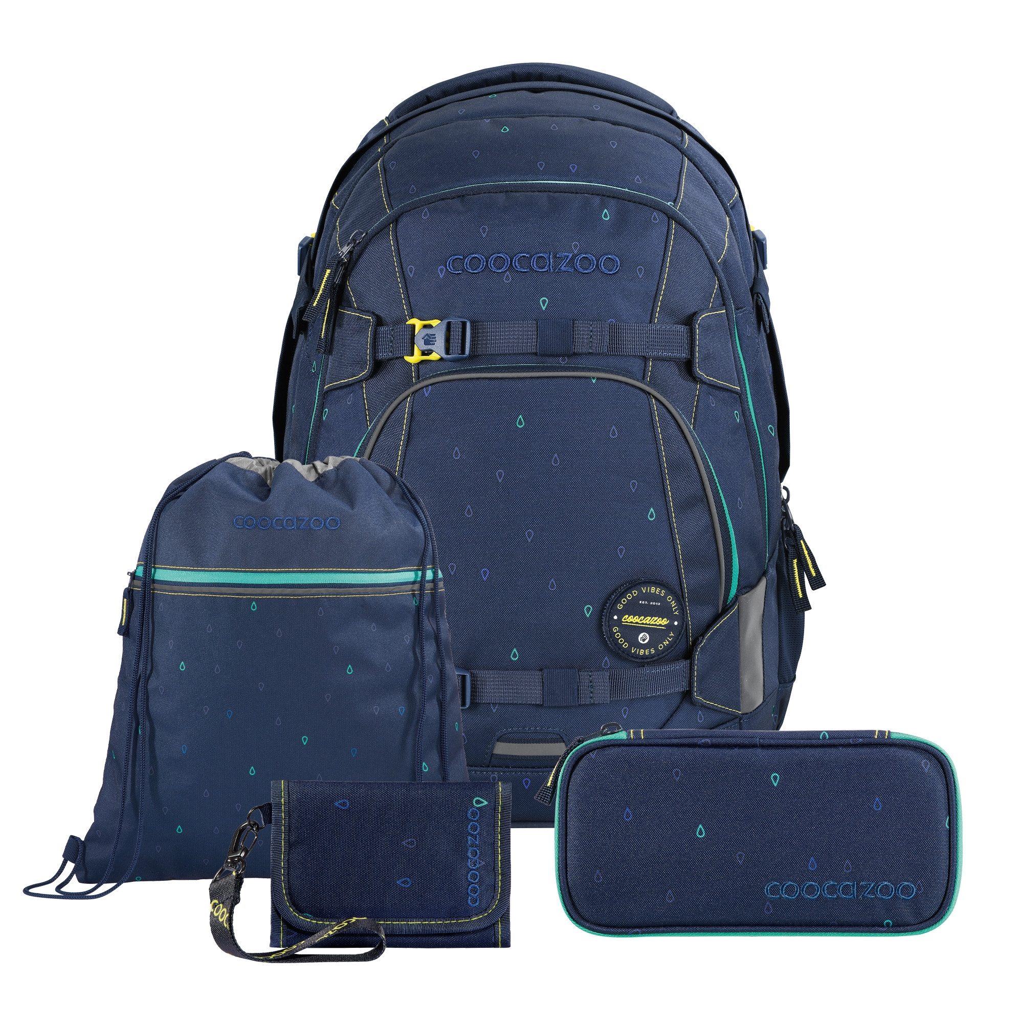 coocazoo Schulranzen Schulrucksack-Set „Happy Raindrops“, 4-teilig (4-tlg)
