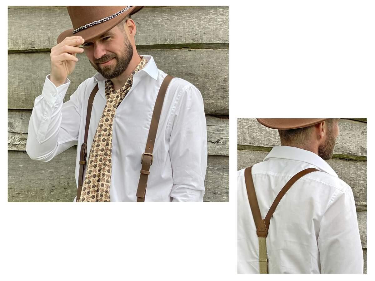 Sir Redman Hosenträger Leder mit Karabinerhaken "Work" Holländer Y-Form, 25mm Trägerbreite, 120cm lang, für Herren