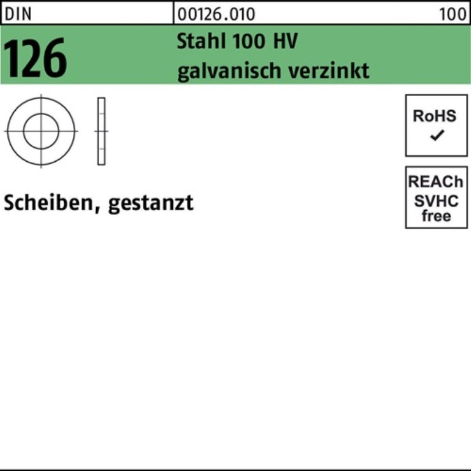 Reyher Unterlegscheibe 1000er Pack Unterlegscheibe DIN 126 6,6x12x1,6 Sta 100 HV galv.verz. g