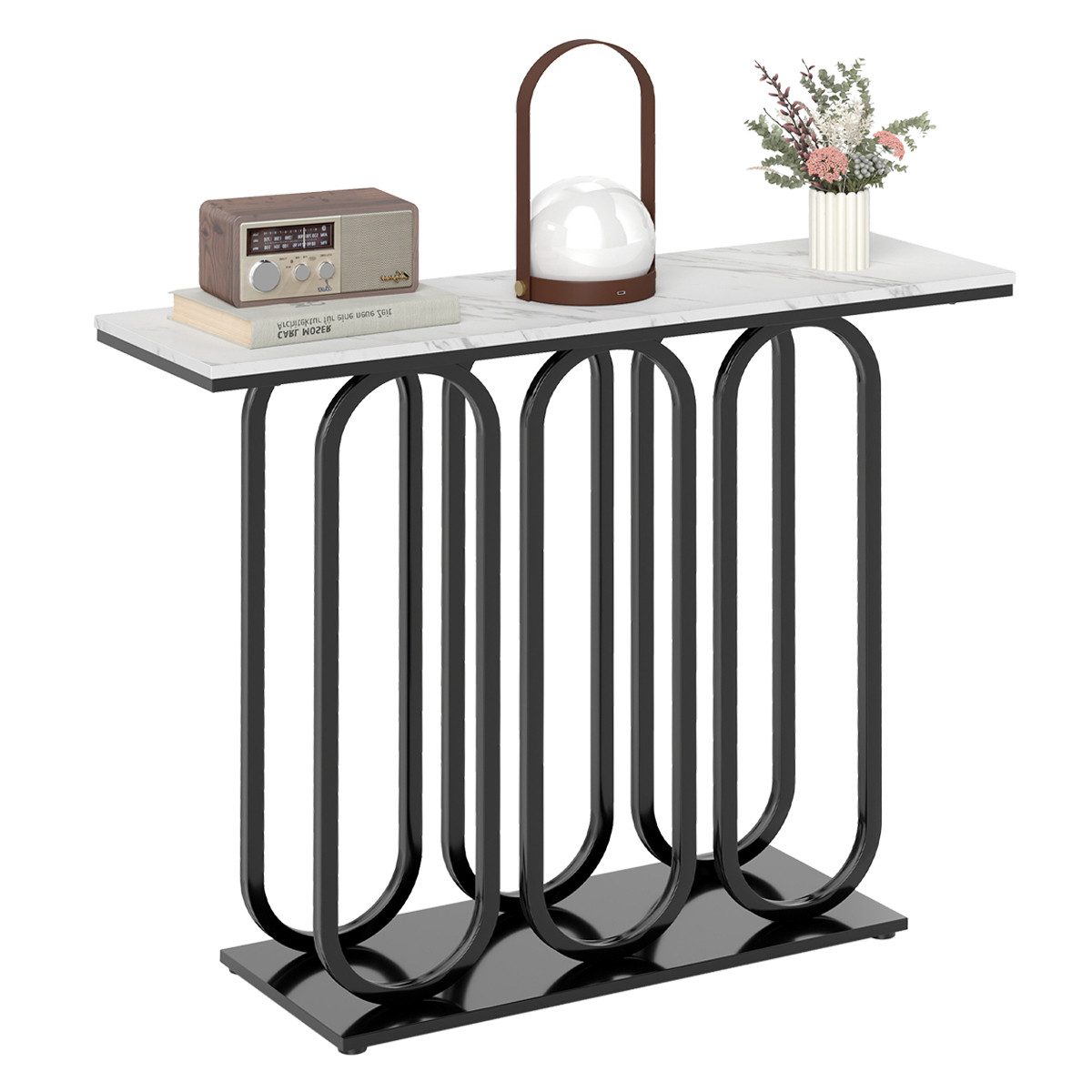 COSTWAY Konsolentisch, schwarz, schmal, mit Marmoroptik, Metall, 100x30x80cm