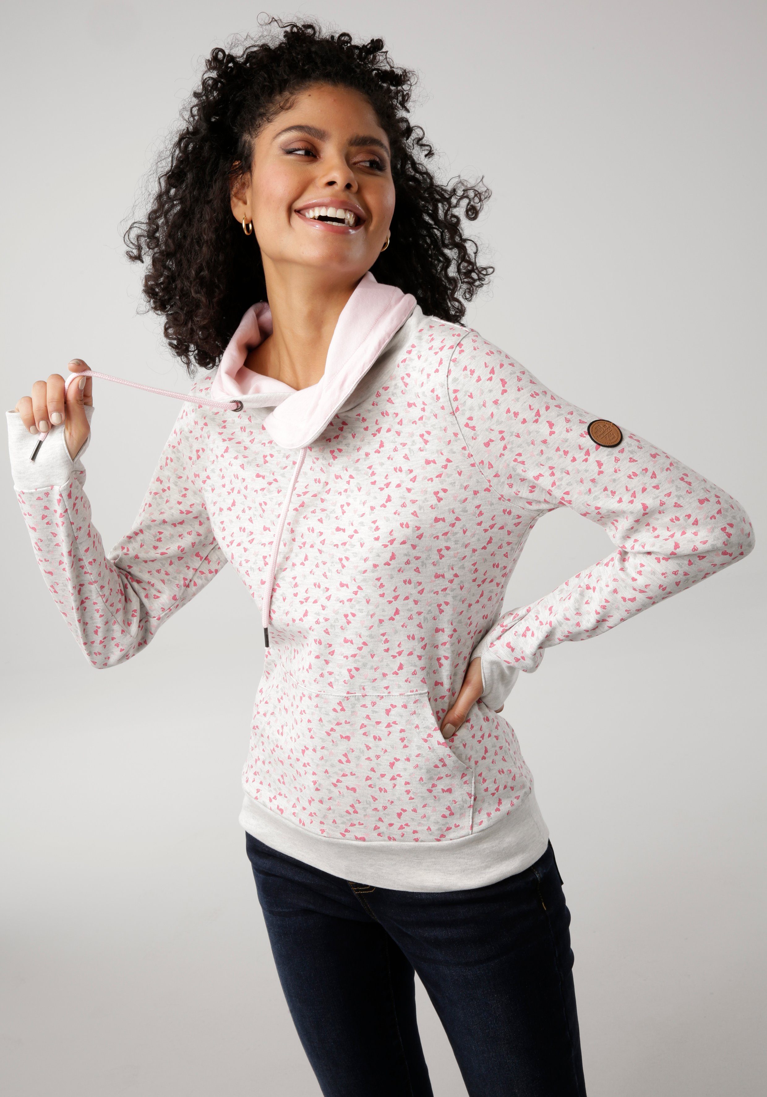 Damen Pullover KangaROOS Sweatshirt mit weitem Kragen und minimal Allover-Druck - NEUE KOLLEKTION