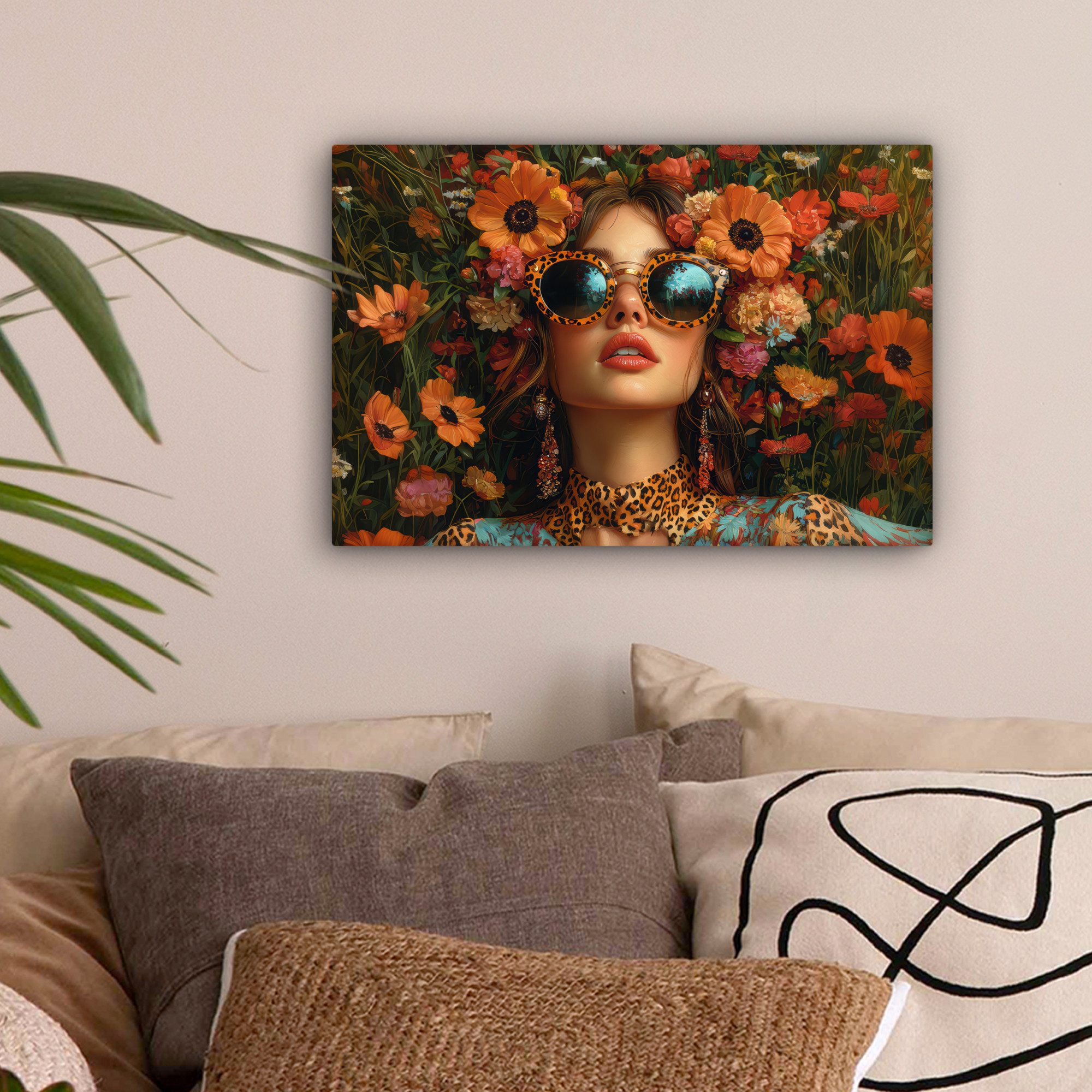 OneMillionCanvasses® Leinwandbild Frauen - Blumen - Modern - Brille - Abstr günstig online kaufen