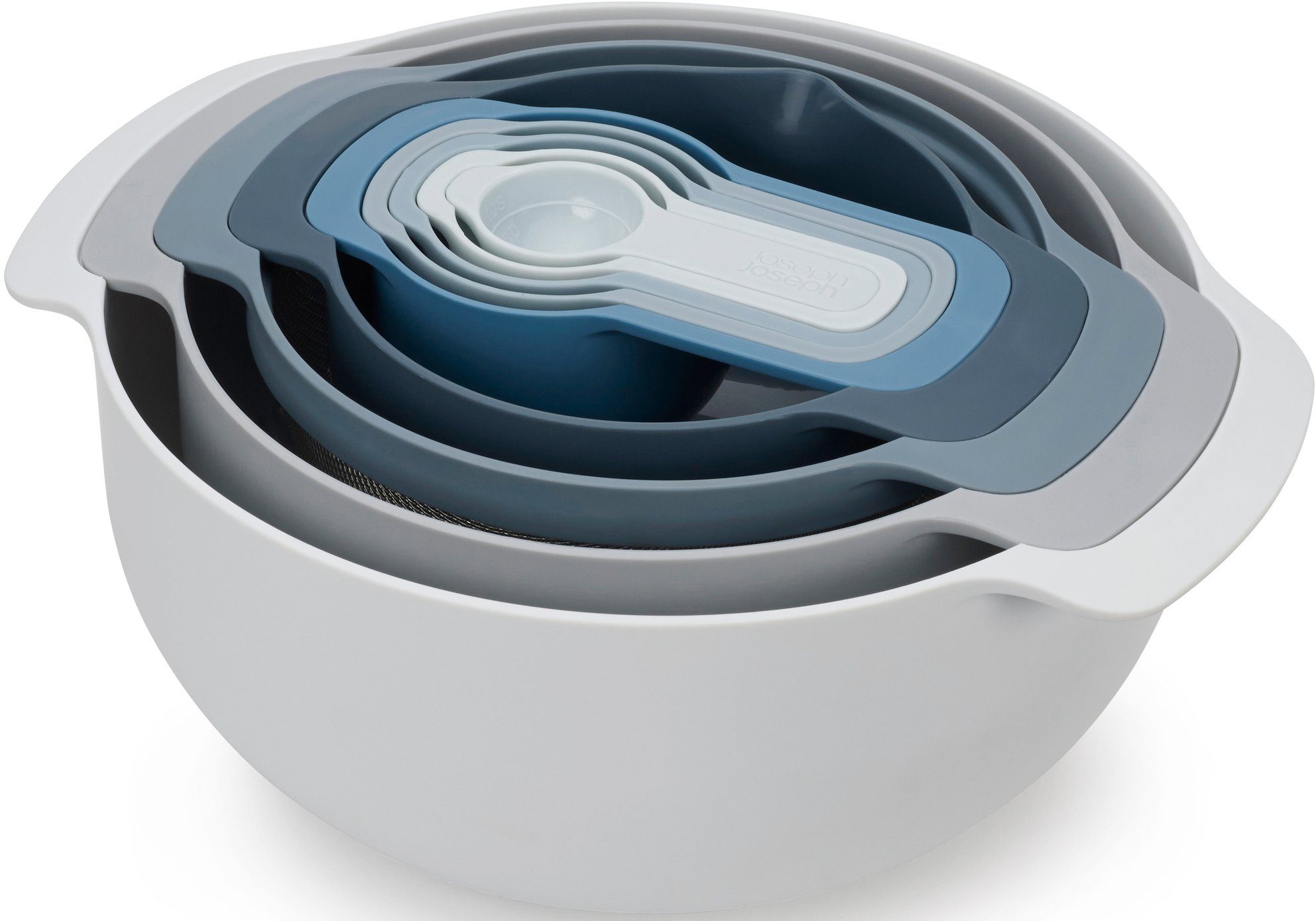 Joseph Joseph Schüssel Editions Nest 9 Plus, Polypropylen, (8-tlg), (Rührschüssel, Abtropfsieb, Sieb, Rührschüssel, 4 x Messbecher)