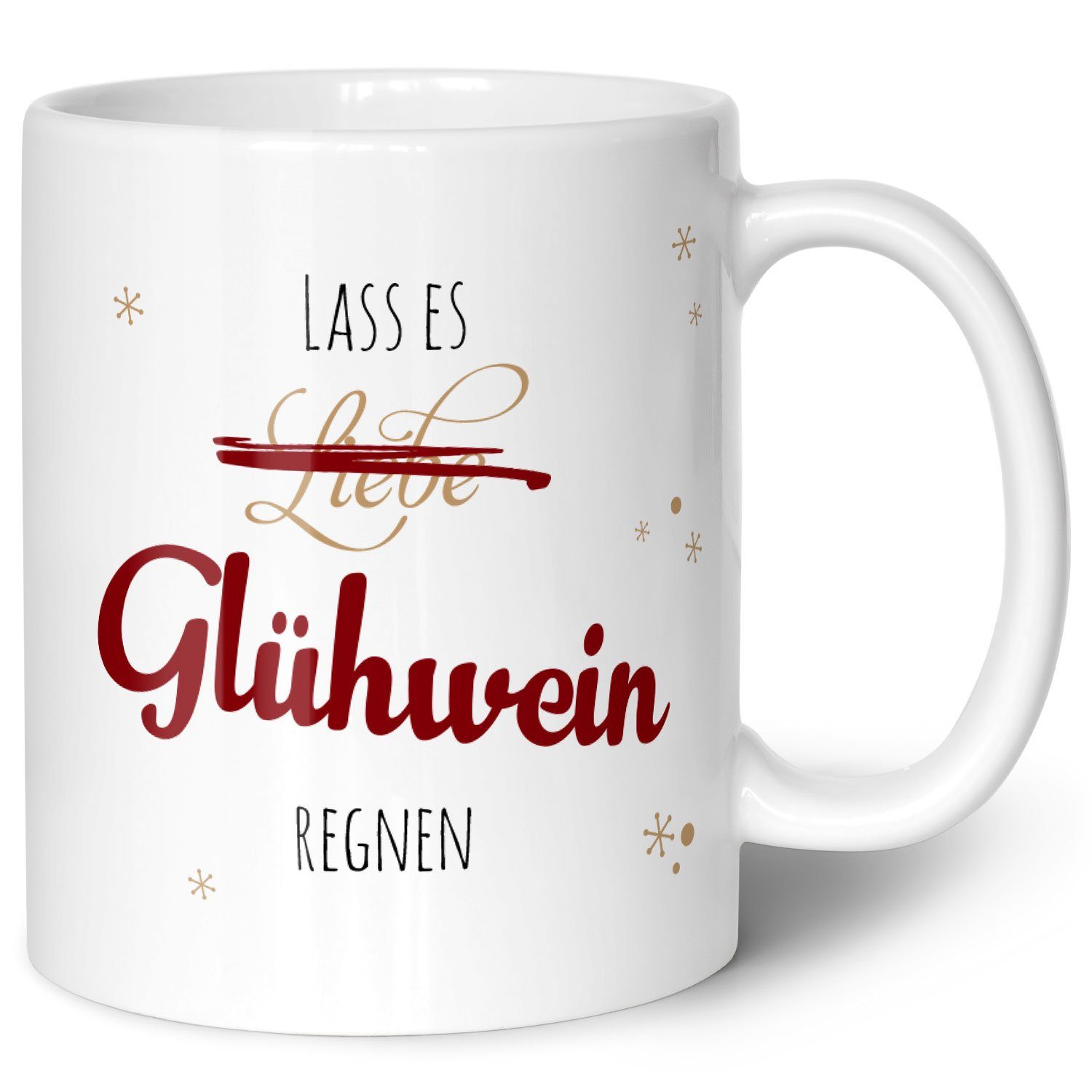 GRAVURZEILE Tasse mit Weihnachtsmotiv - Geschenke für Frauen & Männer zu Weihnachten, Spülmaschinenfest - Lass es Glühwein regnen - Weiß