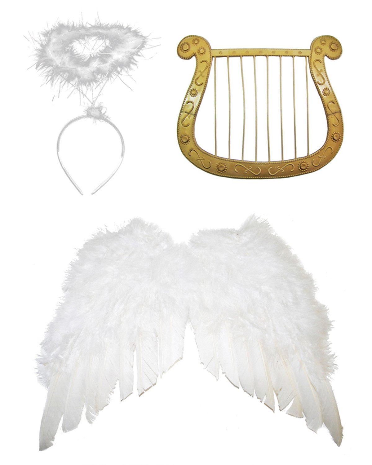 Das Kostümland Kostüm-Flügel Engel Set 3-tlg. für Weihnachten - Engelsflügel, H