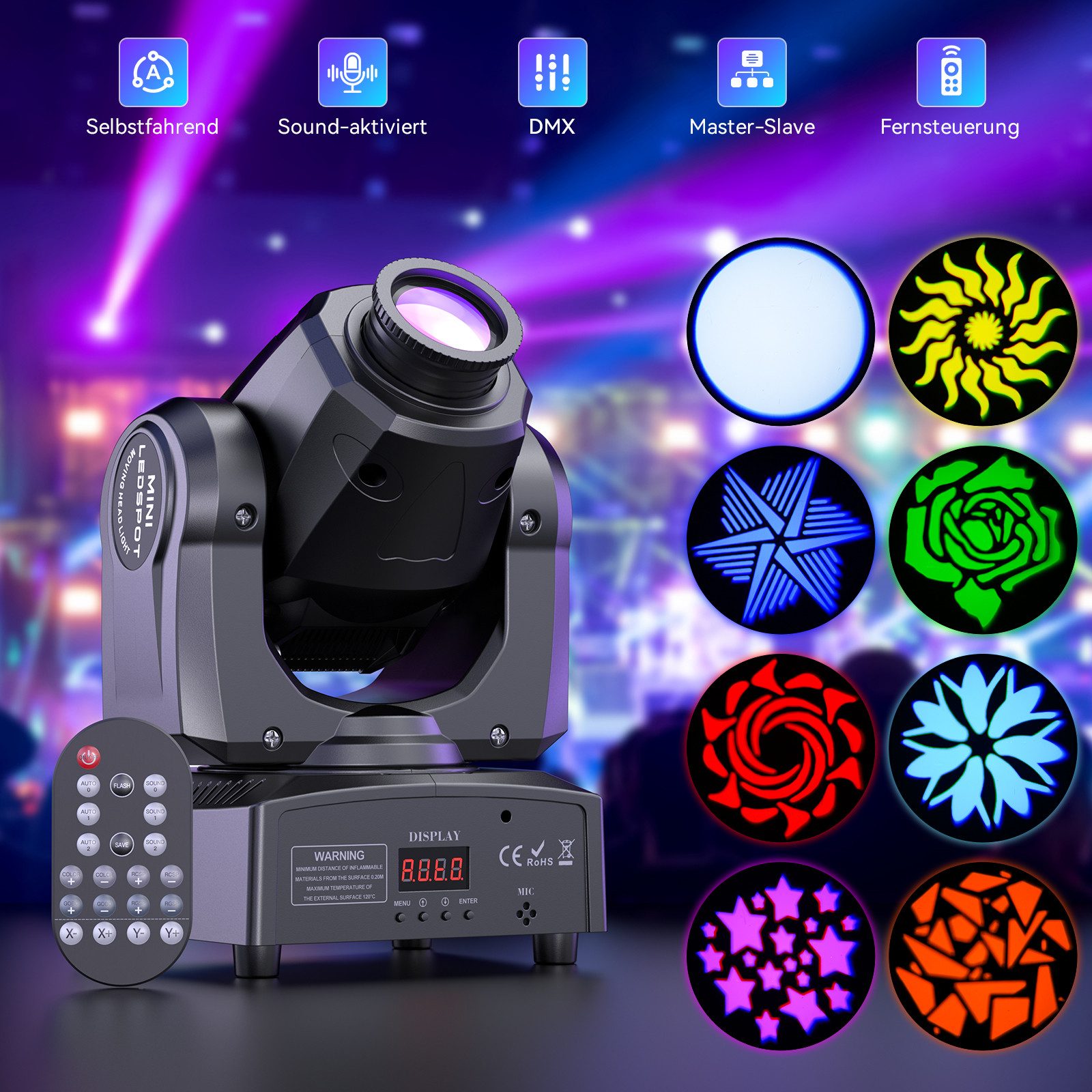 ZonQoonz Discolicht 120W Gobo Moving Head Licht, Fernbedienung & DMX für Disco DJ Party
