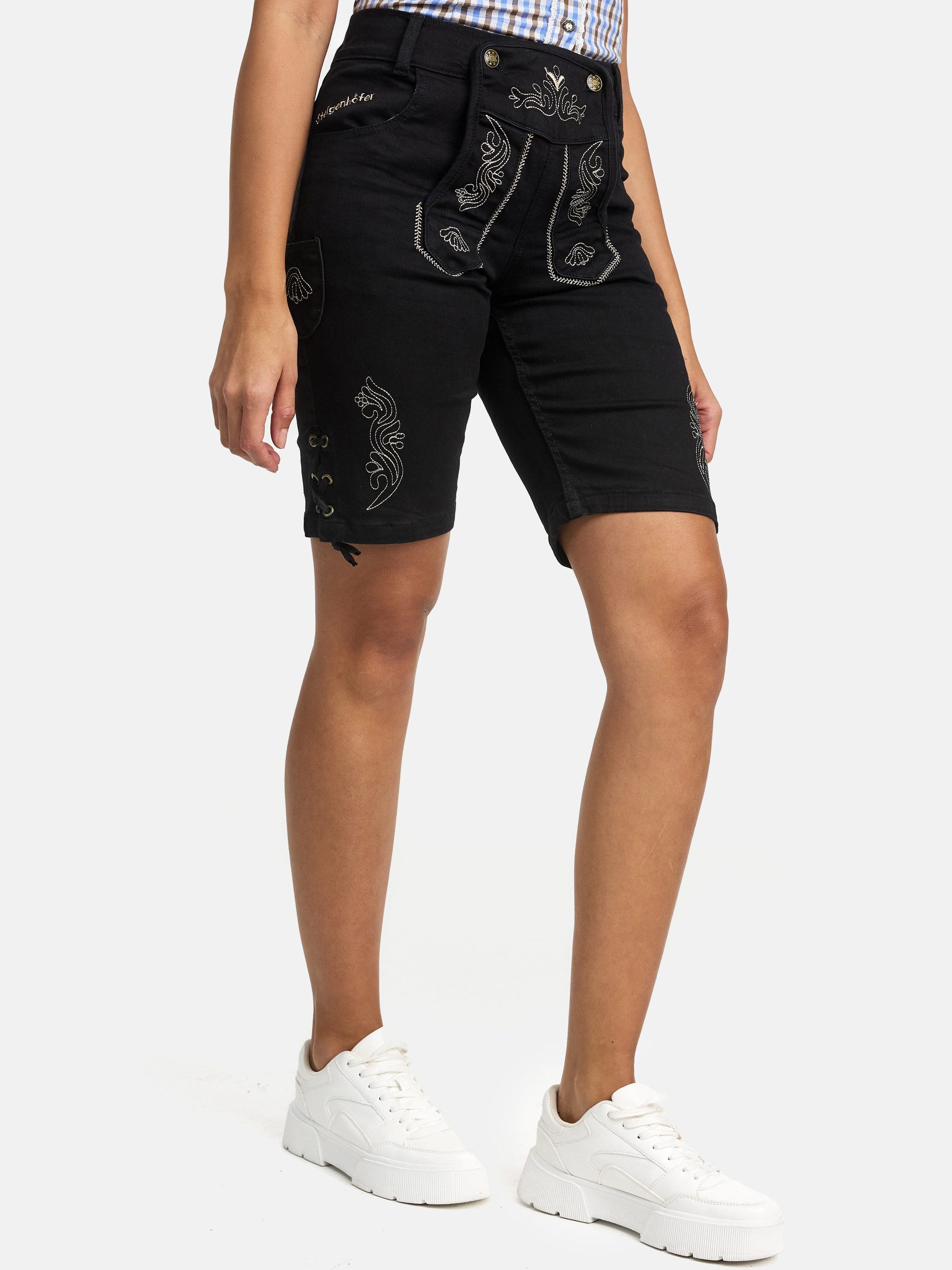Steigenhöfer Manufaktur Jeansshorts im Lederhosen Look - Damen Shorts - Str günstig online kaufen