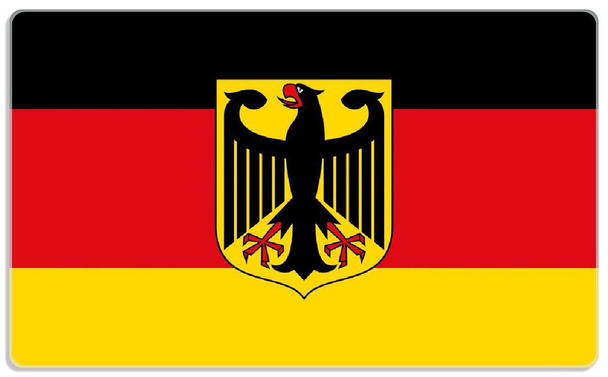 Wallario Frühstücksbrett Deutsche Flagge mit Wappen, ESG-Sicherheitsglas, (inkl. rutschfester Gummifüße 4mm, 1-St), 14x23cm