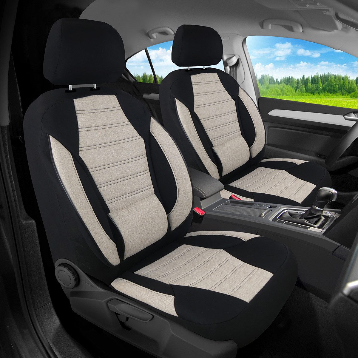 BREMER SITZBEZÜGE Autositzbezug für Ssangyong Rexton 2 Bj ab 2017 (KT105), Set, 2-tlg., Schonbezüge Sitzbezüge Fahrer und Beifahrer, in Schwarz/Beige