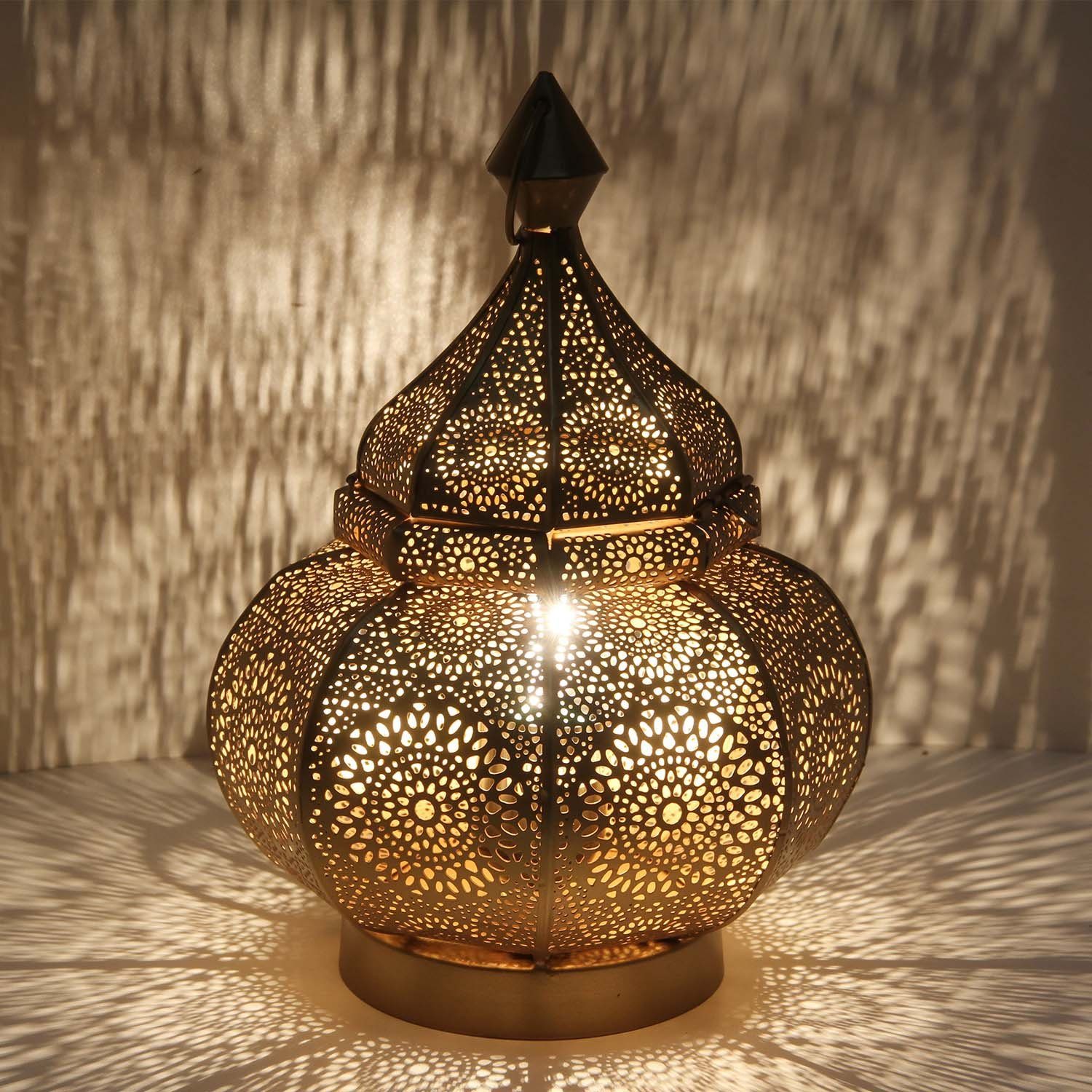 Orientalische Tischlampe Metall/Acryl Kugelform silbern Finke