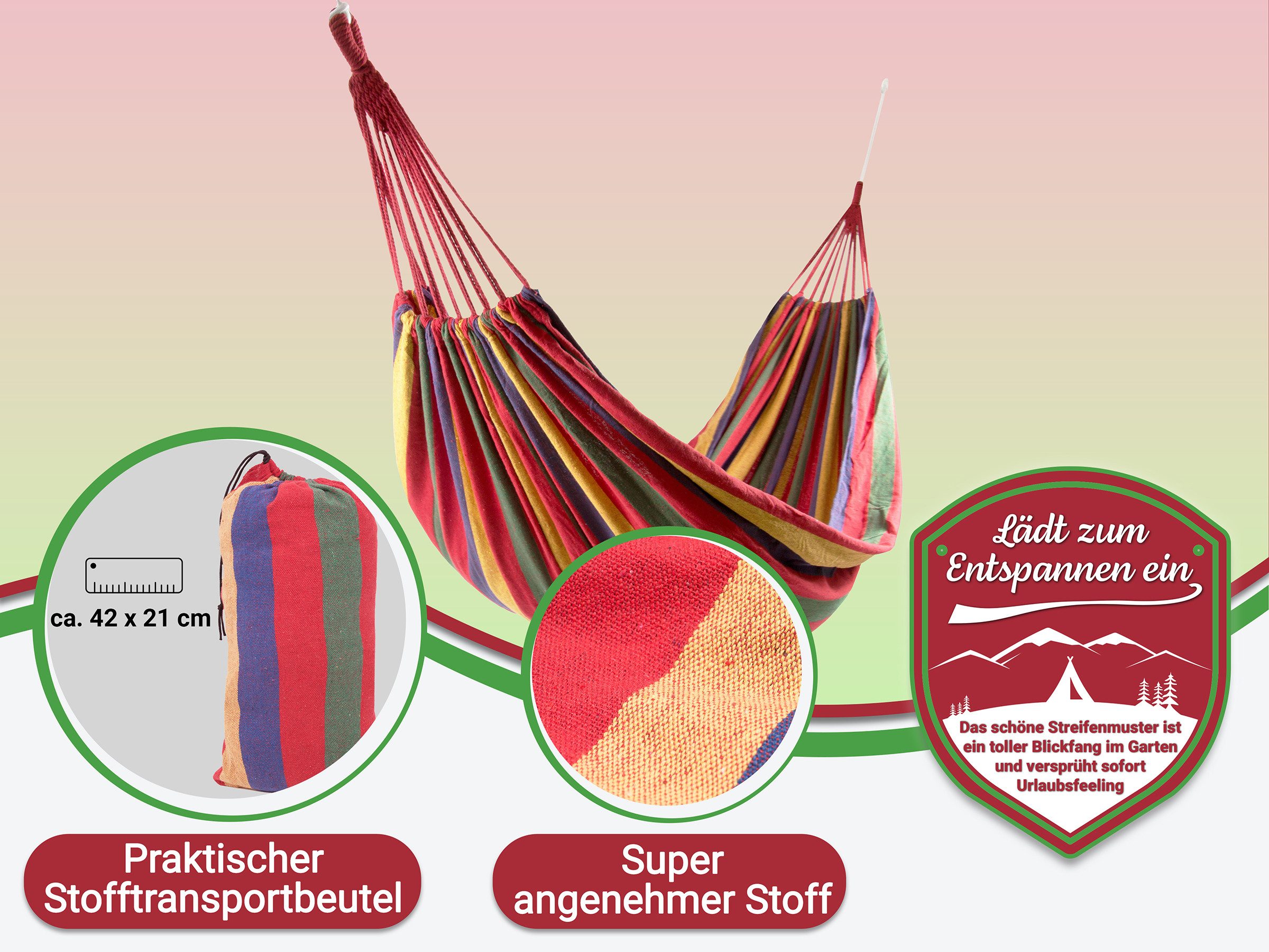 ZOLLNER Hängematte (inkl. Tasche und Seile), 150 x 210 cm, 90% Polyester, 10% Baumwolle – Bild 4 von 5